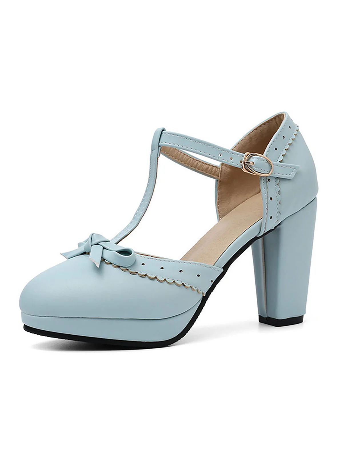 Chaussures Vintage à Talons Hauts avec Sangle en T Blanc - Image 7