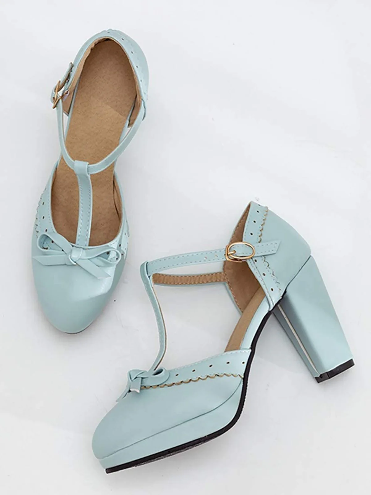 Chaussures Vintage à Talons Hauts avec Sangle en T Blanc - Image 8