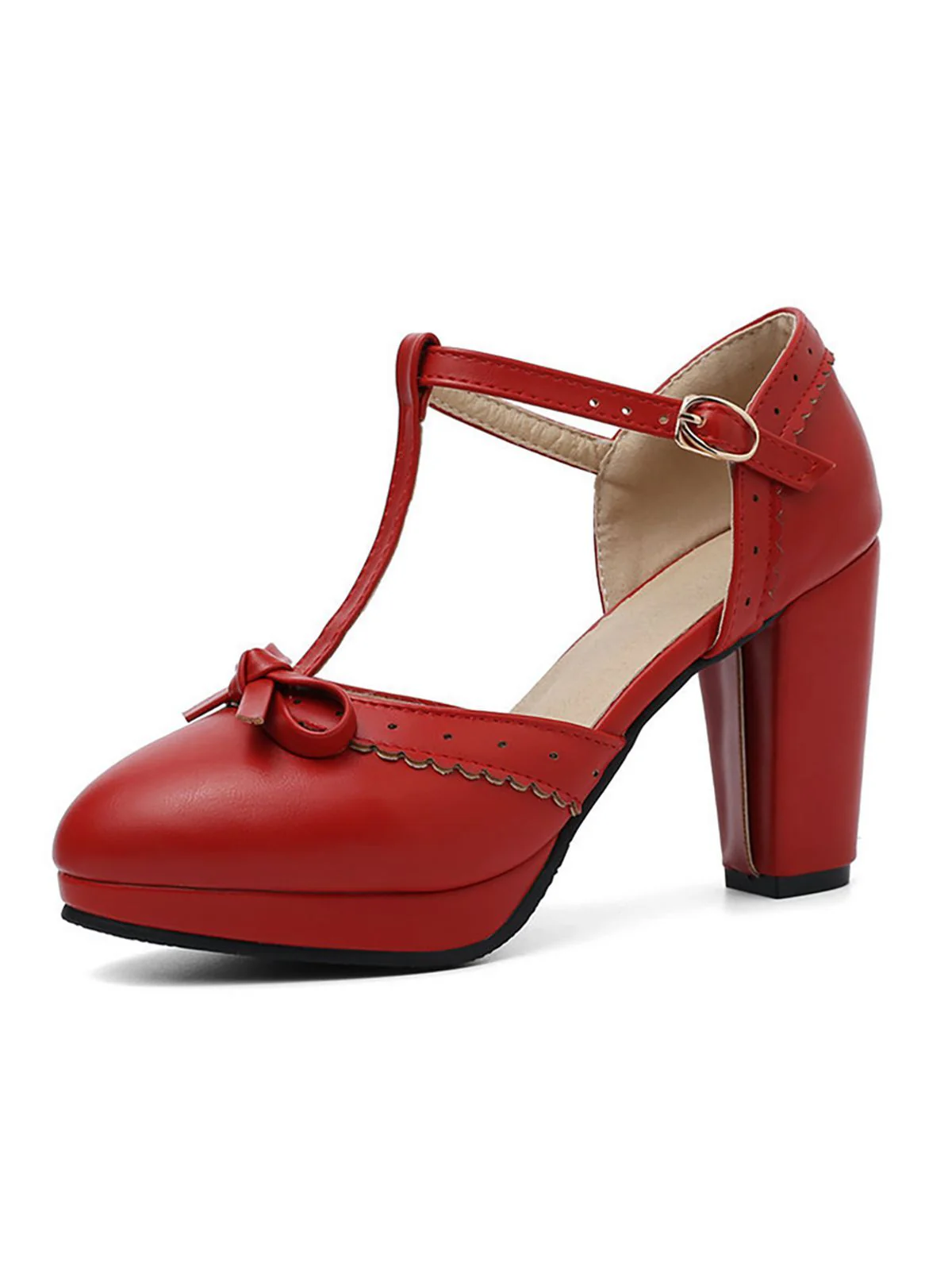 Chaussures Vintage à Talons Hauts avec Sangle en T Blanc - Image 9
