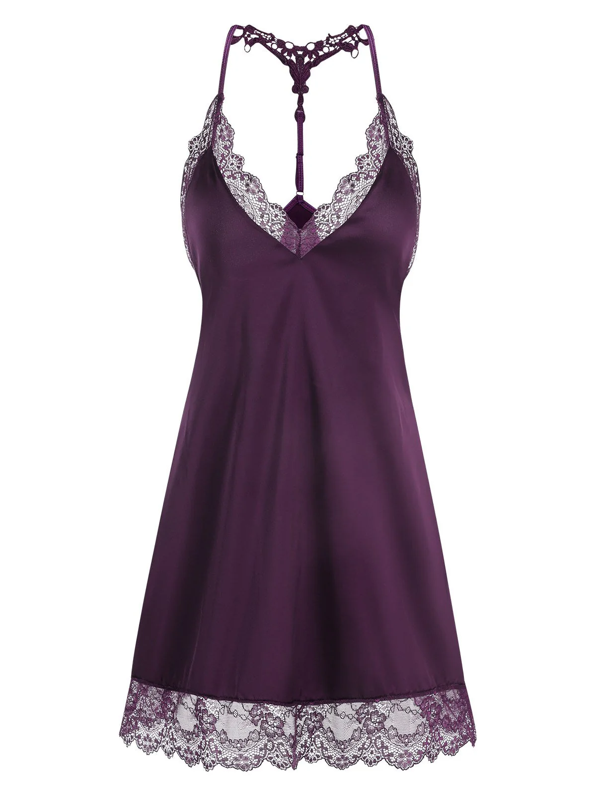 Chemise de nuit à bretelles spaghetti en patchwork de dentelle des années 1970 - Image 2
