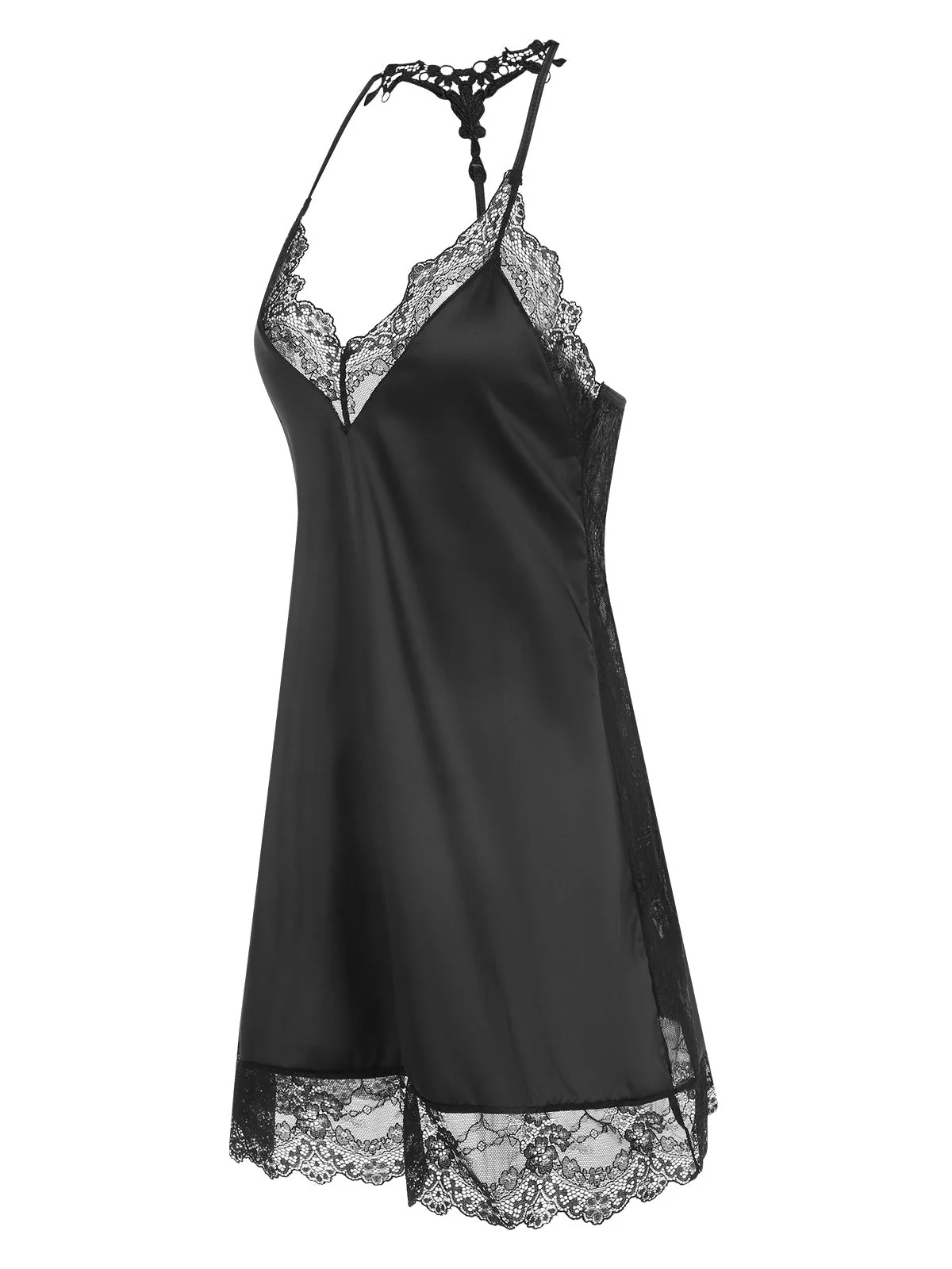 Chemise de nuit à bretelles spaghetti en patchwork de dentelle des années 1970 - Image 4