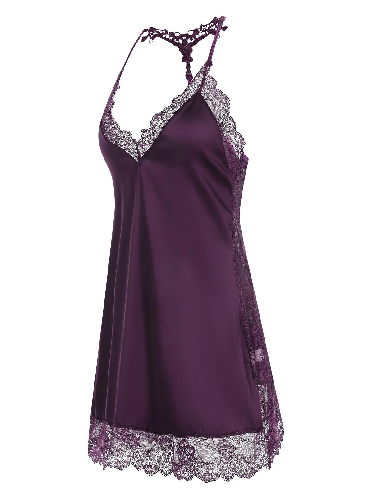 Chemise de nuit à bretelles spaghetti en patchwork de dentelle des années 1970 - Image 8