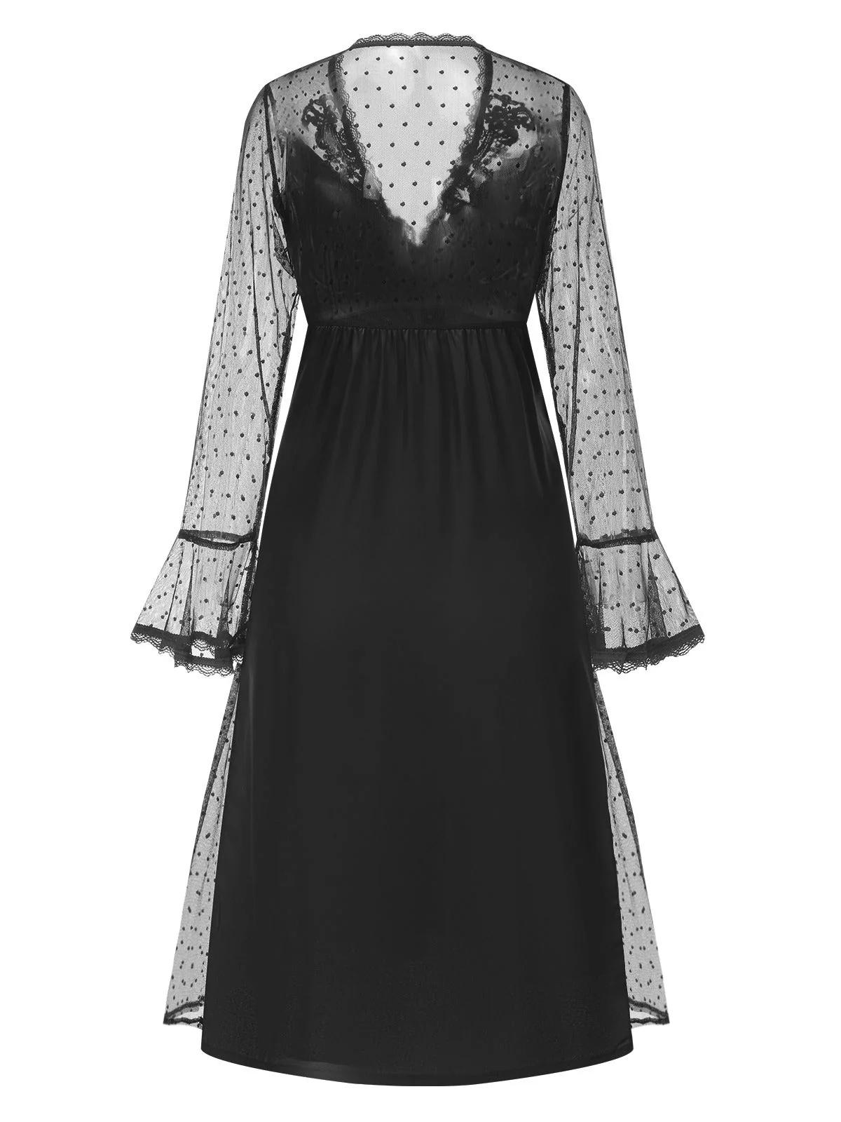Chemise de nuit à pois manches transparentes à col V profond des années 1950 - Image 2