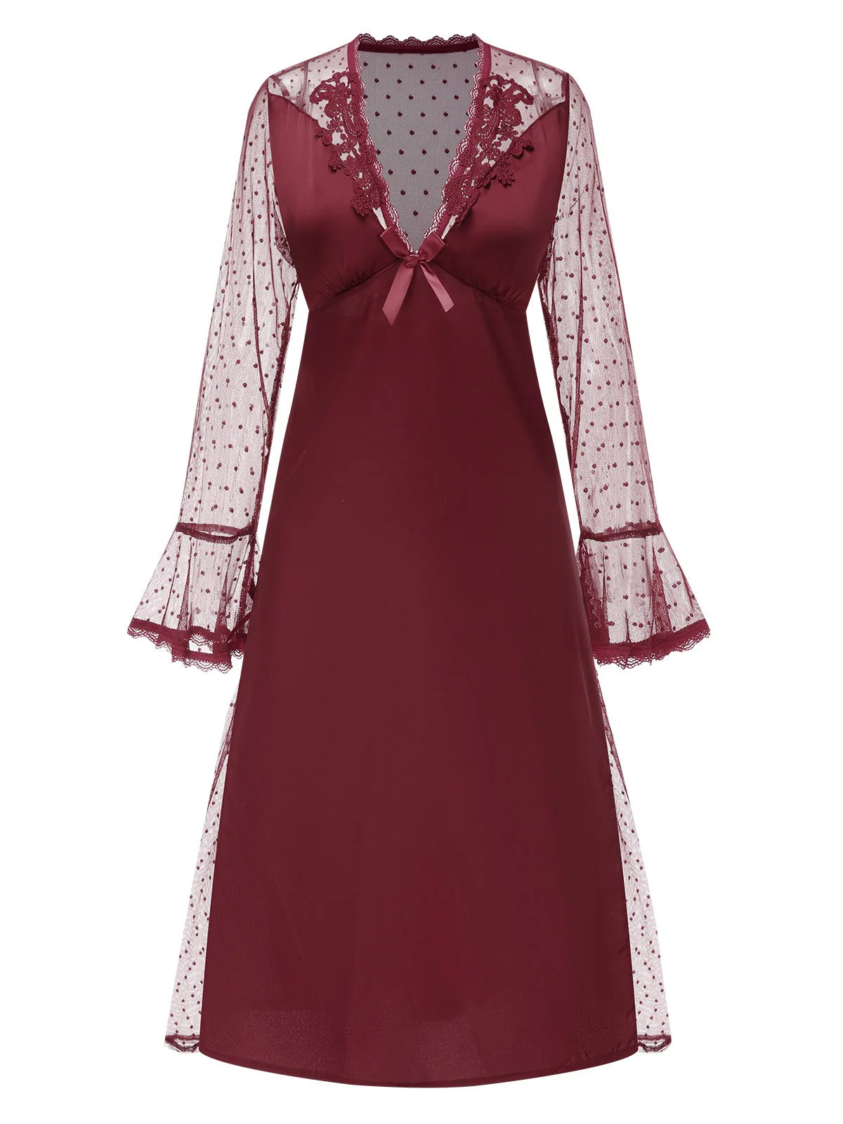 Chemise de nuit à pois manches transparentes à col V profond des années 1950 - Image 4