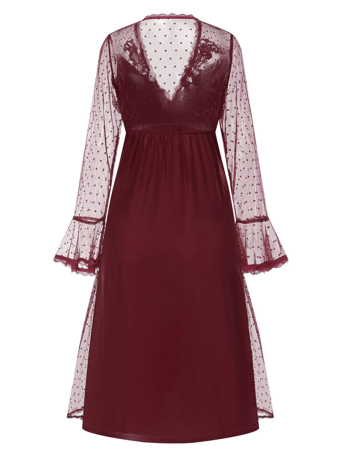 Chemise de nuit à pois manches transparentes à col V profond des années 1950 - Image 5