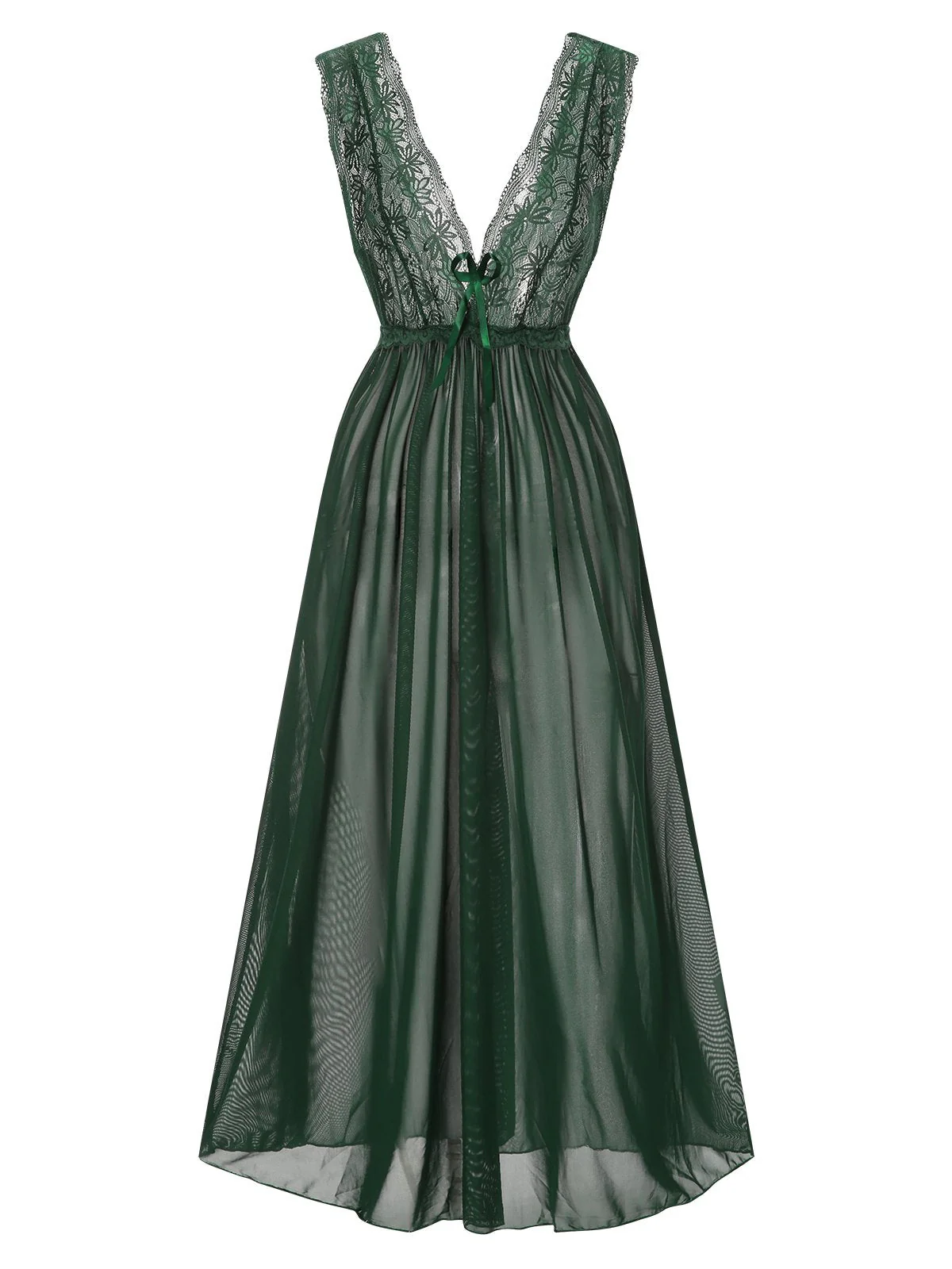 Chemise de nuit en maille et dentelle à col en V profond des années 1930 - Image 11