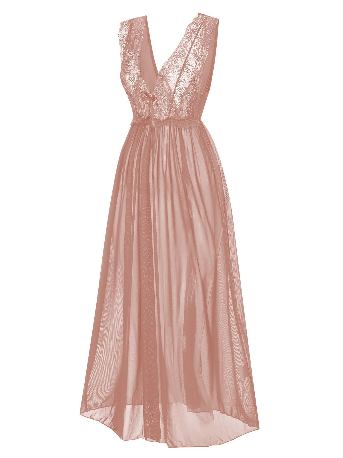 Chemise de nuit en maille et dentelle à col en V profond des années 1930 - Image 3