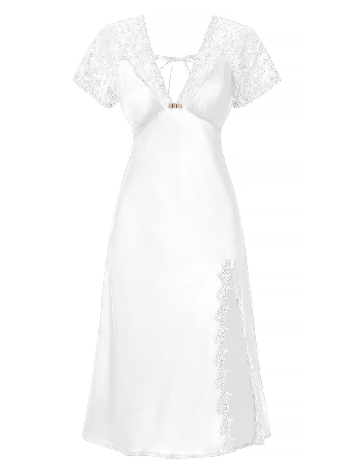 Chemise de nuit en satin à lacets patchwork de dentelle années 1960