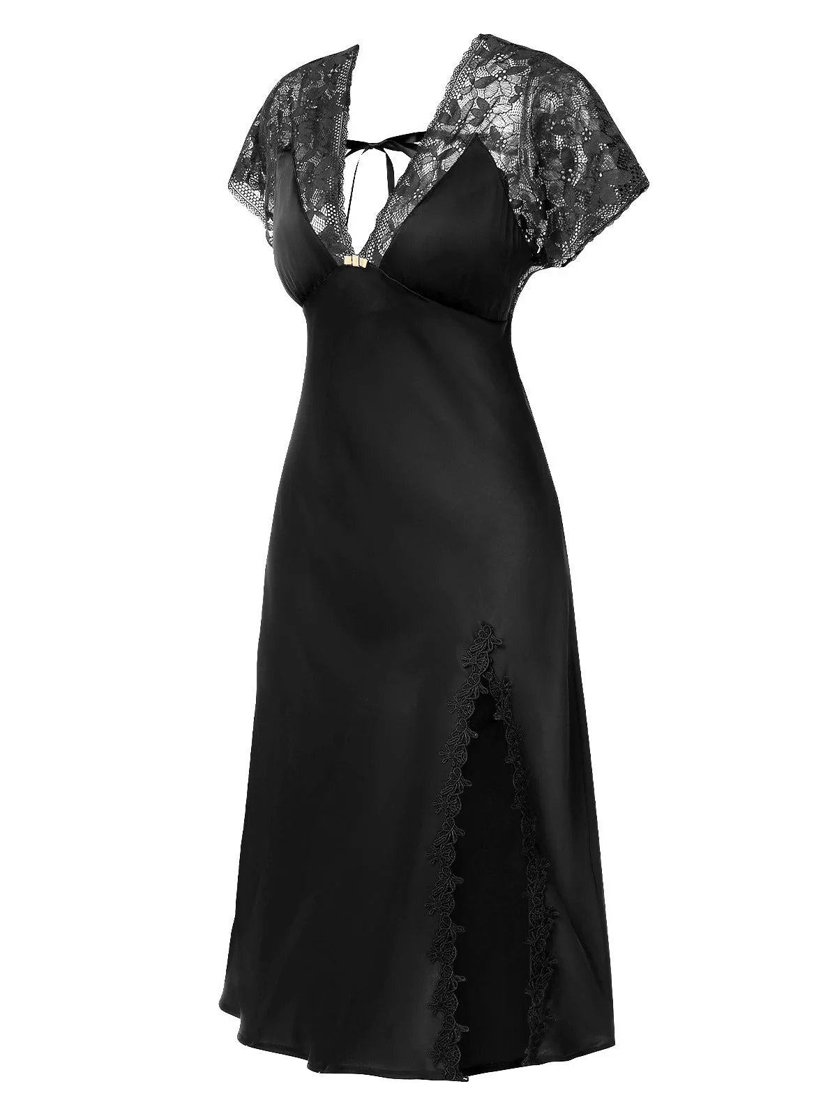 Chemise de nuit en satin à lacets patchwork de dentelle années 1960 - Image 10