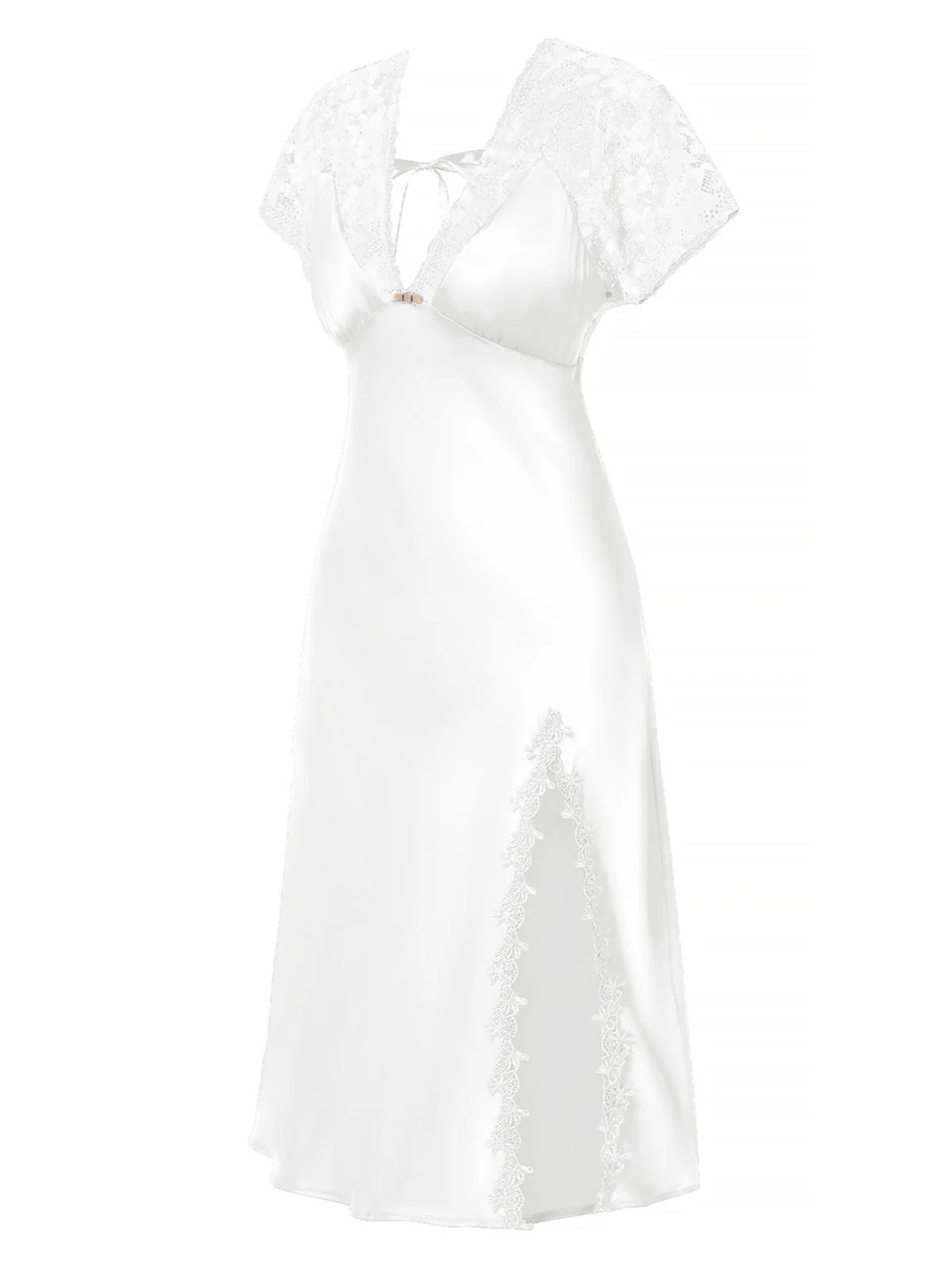 Chemise de nuit en satin à lacets patchwork de dentelle années 1960 - Image 2