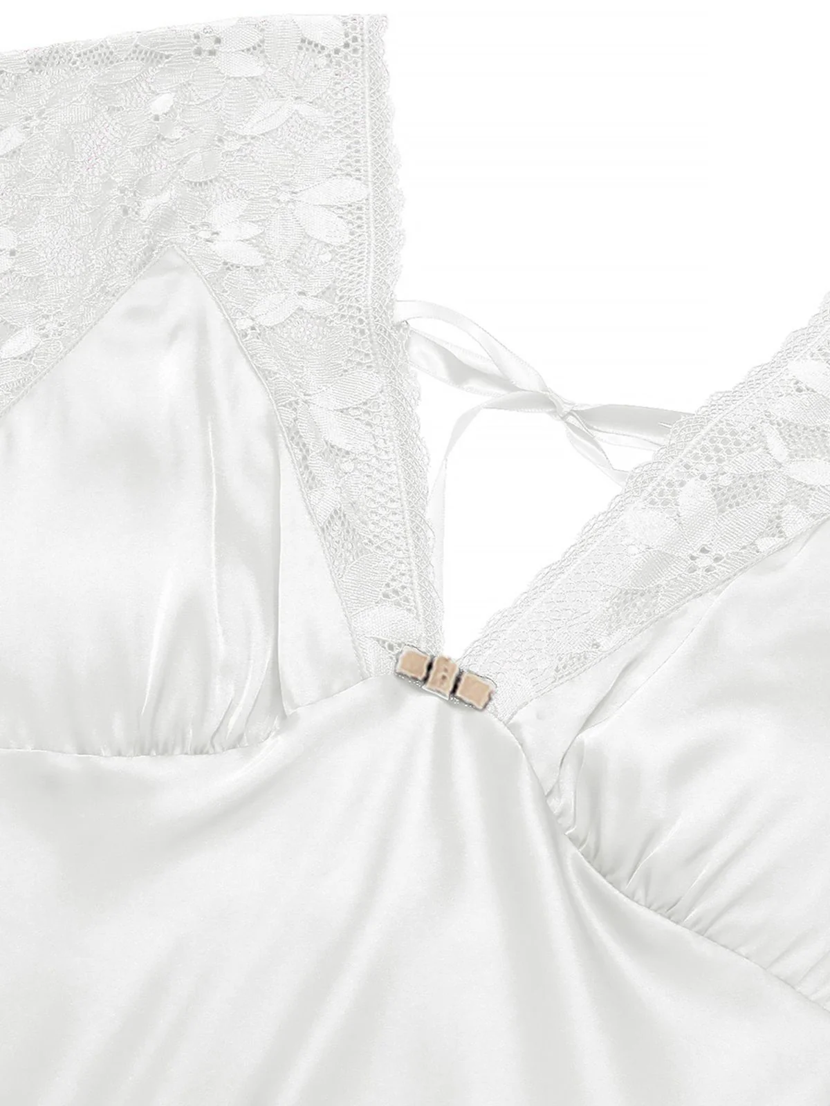 Chemise de nuit en satin à lacets patchwork de dentelle années 1960 - Image 4
