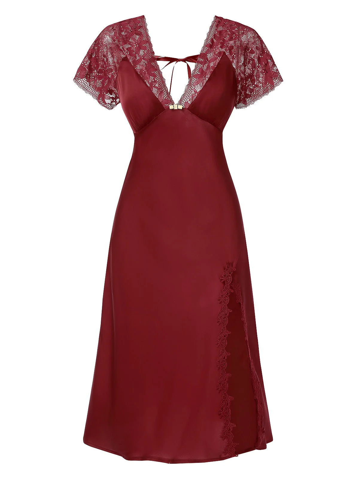 Chemise de nuit en satin à lacets patchwork de dentelle années 1960 - Image 5