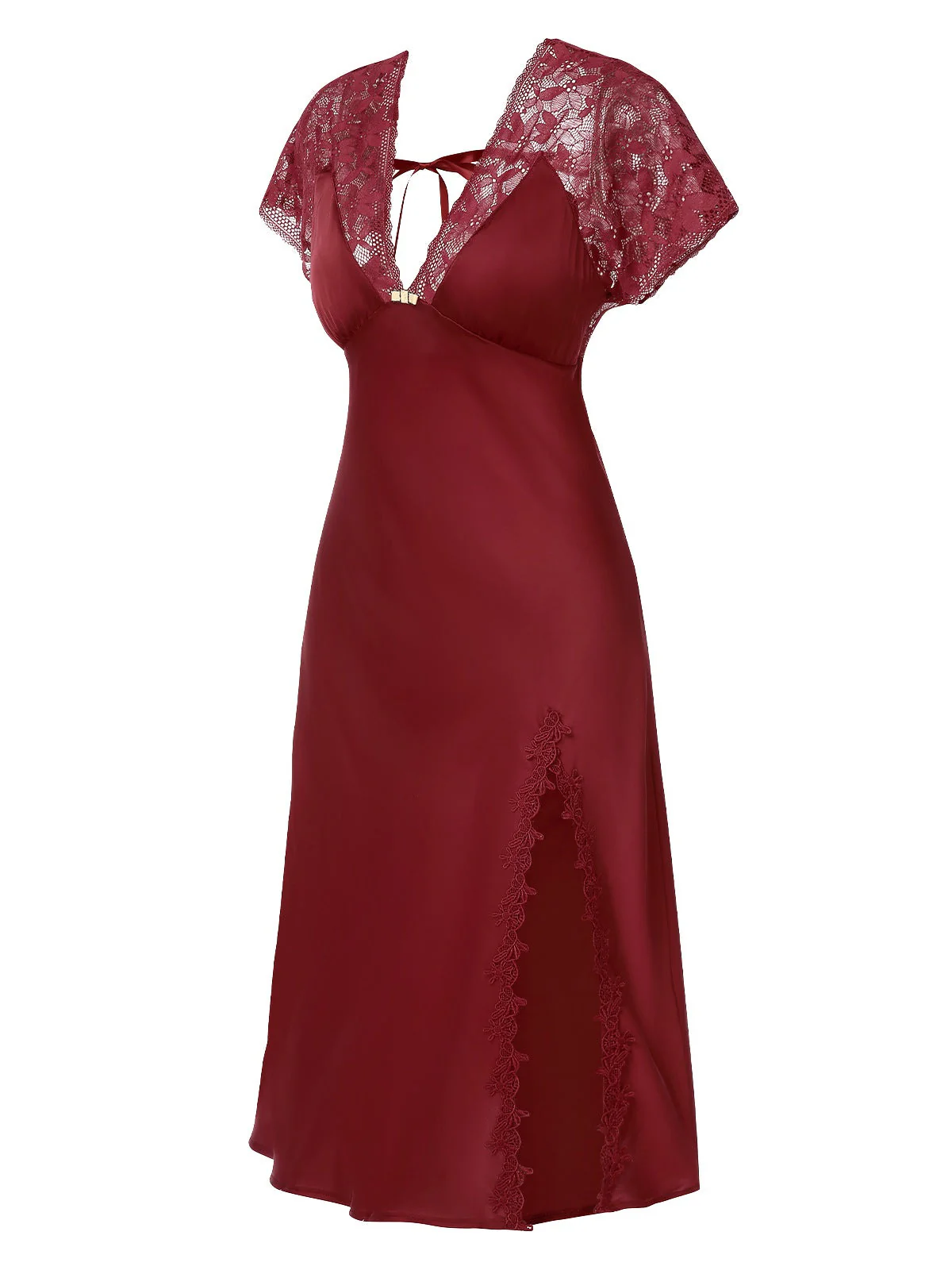 Chemise de nuit en satin à lacets patchwork de dentelle années 1960 - Image 6
