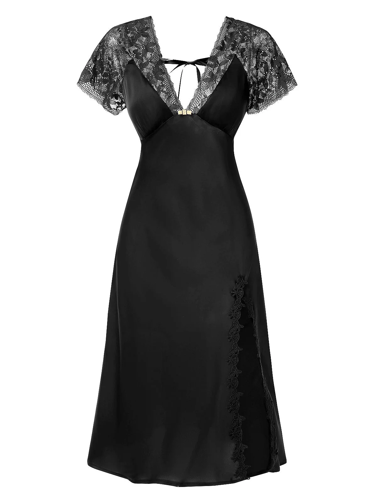 Chemise de nuit en satin à lacets patchwork de dentelle années 1960 - Image 9