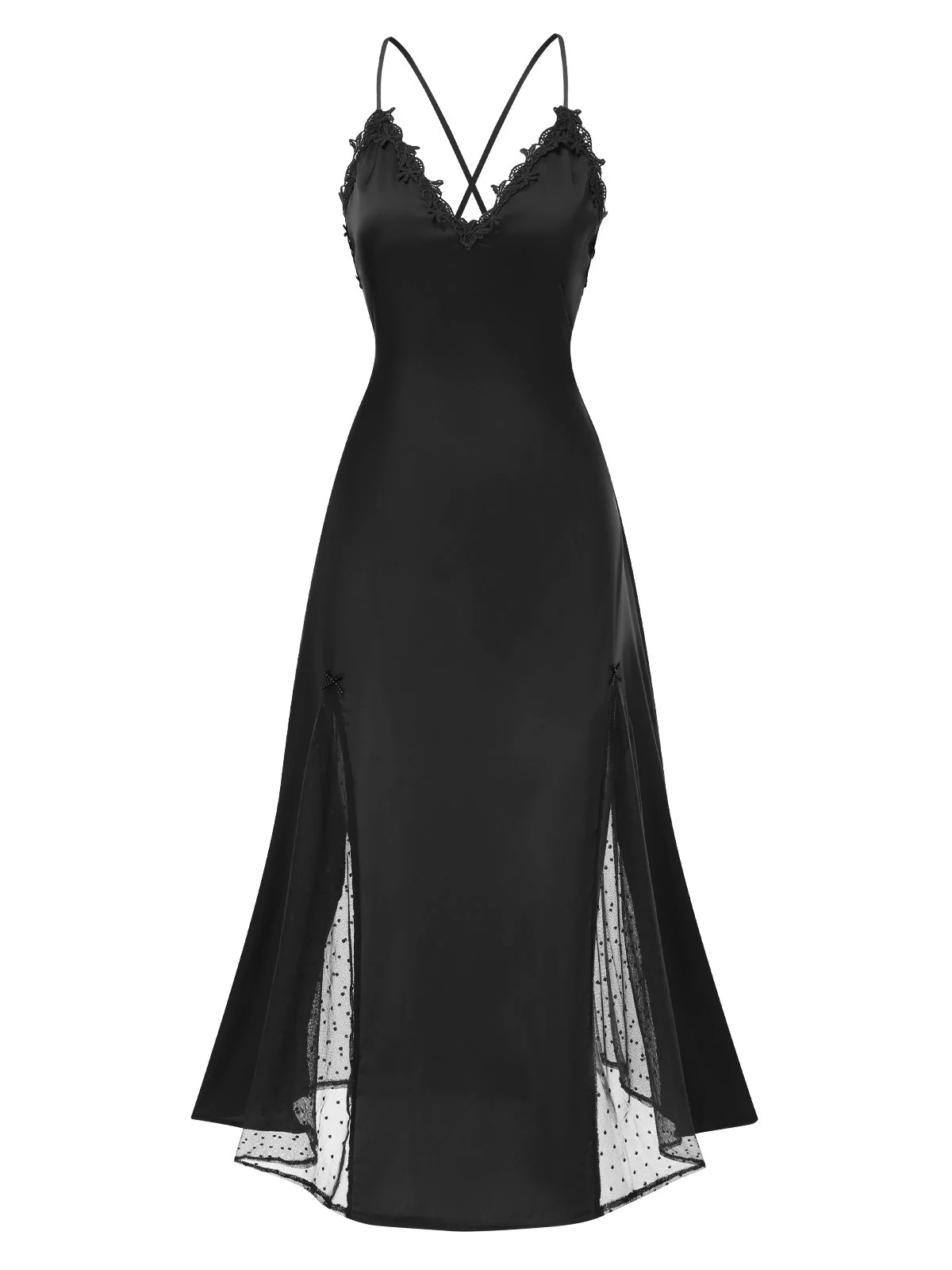Chemise de nuit en satin bretelles maille à pois patchwork des années 1930 - Image 5