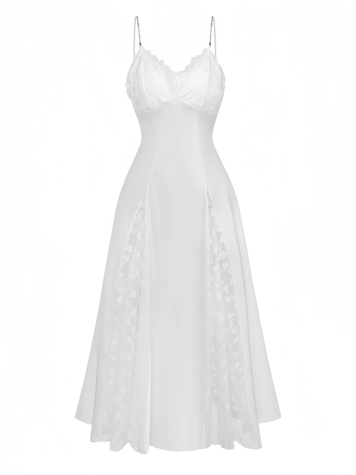 Chemise de Nuit Maxi en Satin Dentelle Strass Fendue Blanc Années 50 - Image 2