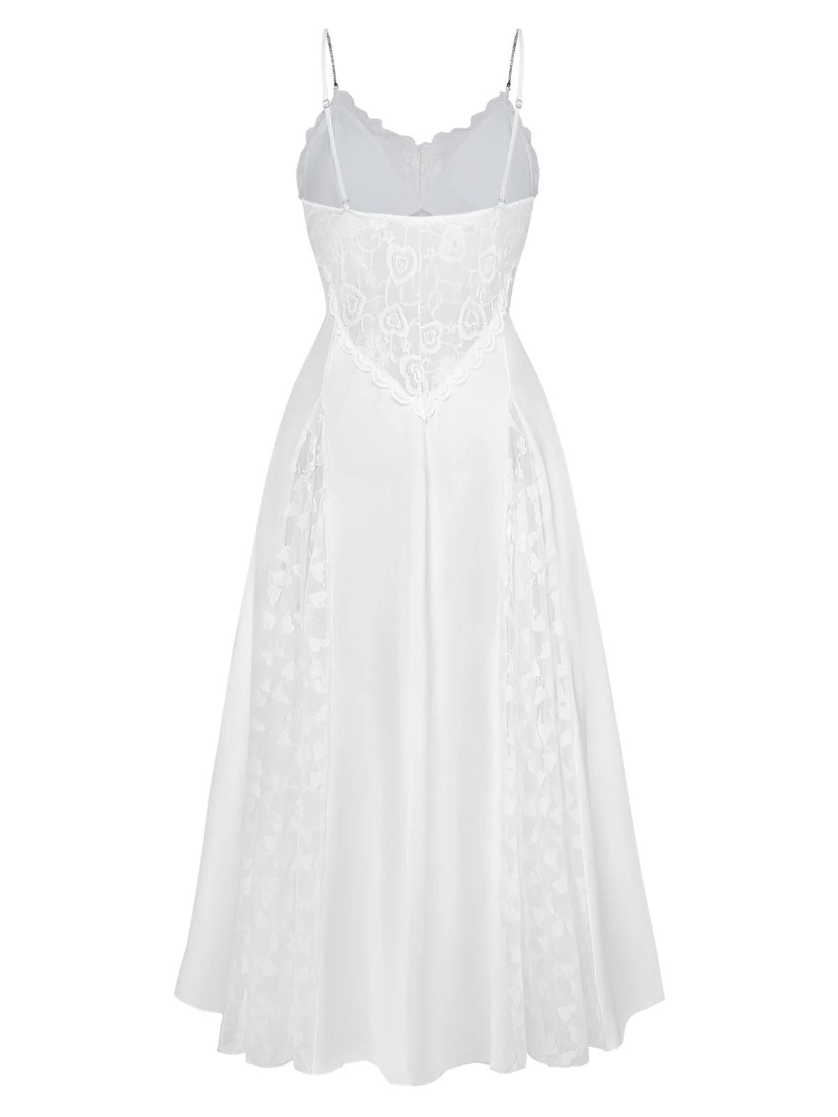 Chemise de Nuit Maxi en Satin Dentelle Strass Fendue Blanc Années 50 - Image 3