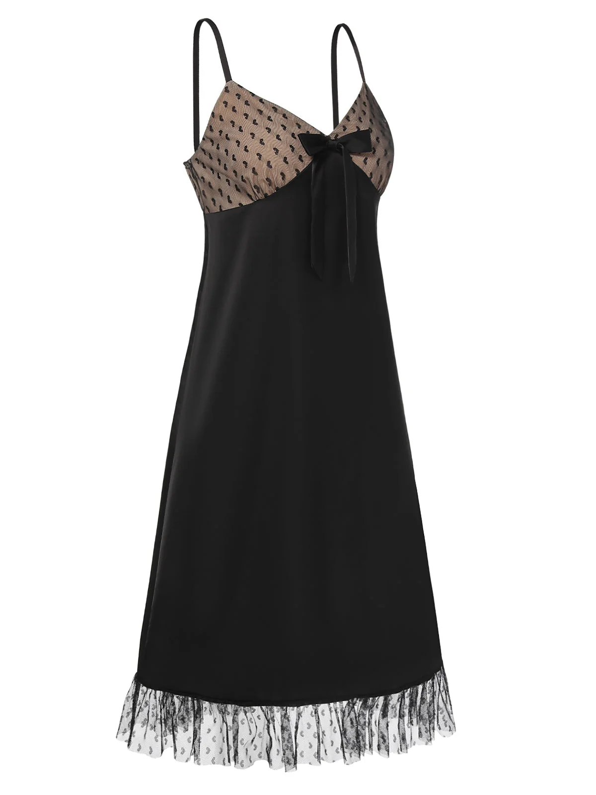 Chemise de nuit noire à pois et nœud en maille des années 1950 - Image 3