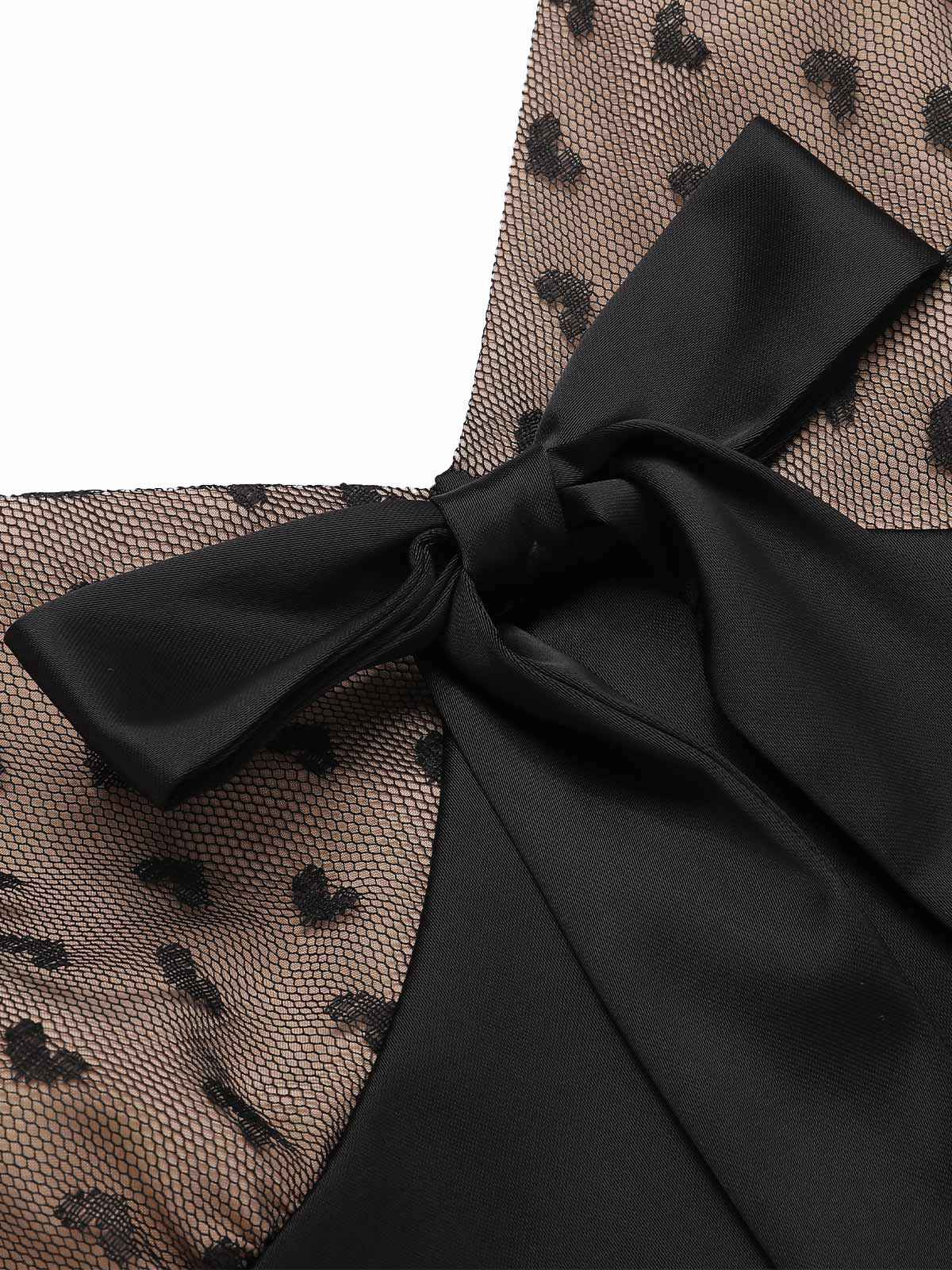 Chemise de nuit noire à pois et nœud en maille des années 1950 - Image 6