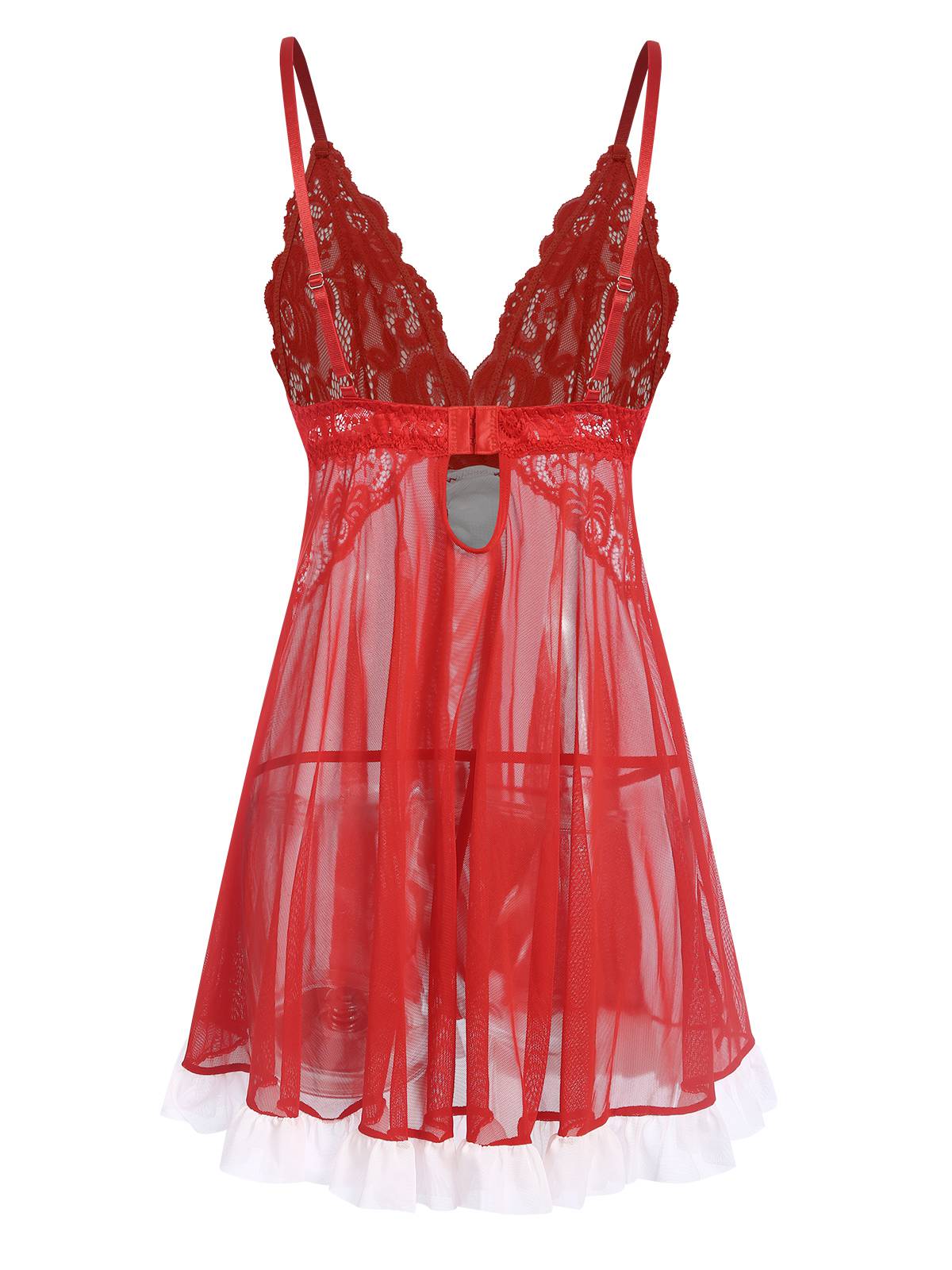 Chemise de nuit patchwork de Noël à bretelles spaghetti rouge des années 1970 - Image 2