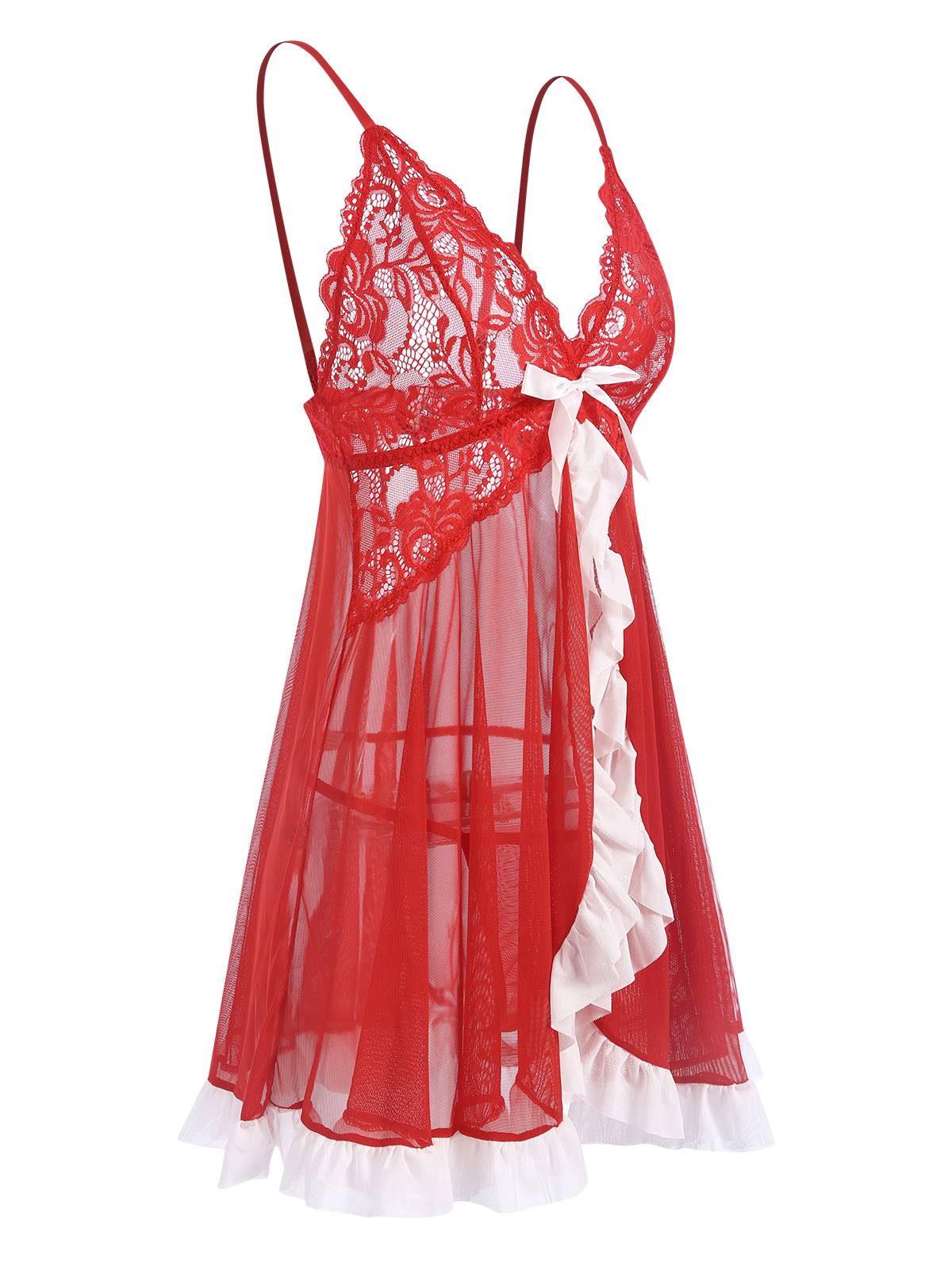 Chemise de nuit patchwork de Noël à bretelles spaghetti rouge des années 1970 - Image 3