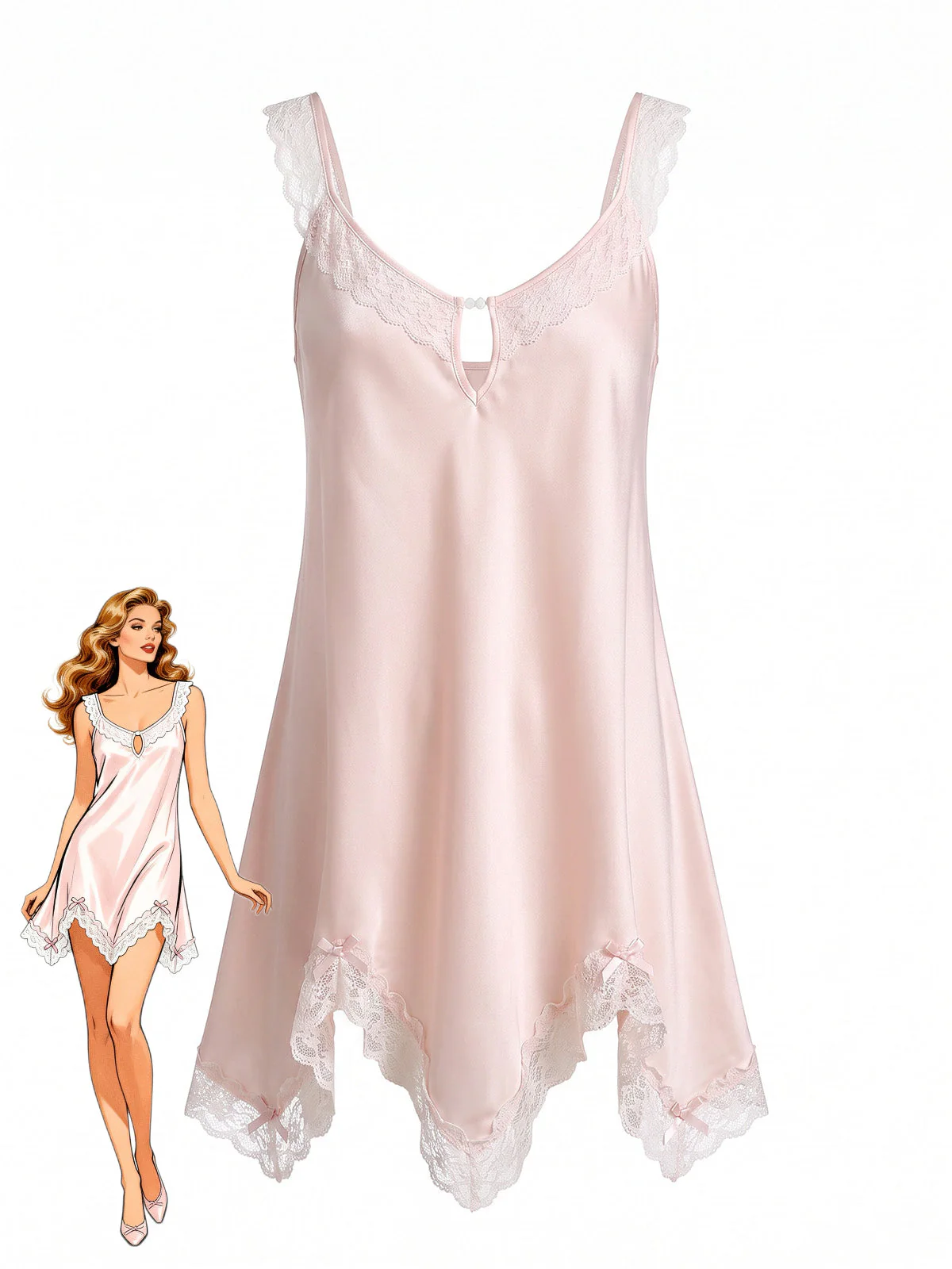 Chemise De Nuit Rose Satin Dentelle Années 30