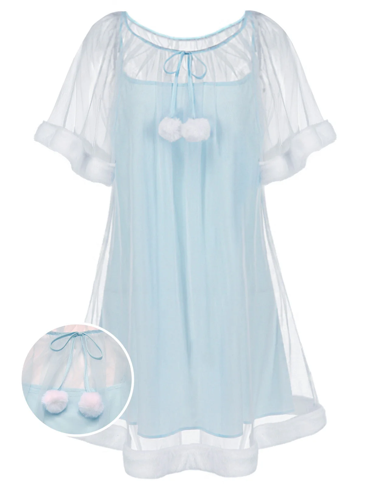 Chemise de nuit rose tulle volants peluche années 40 - Image 2