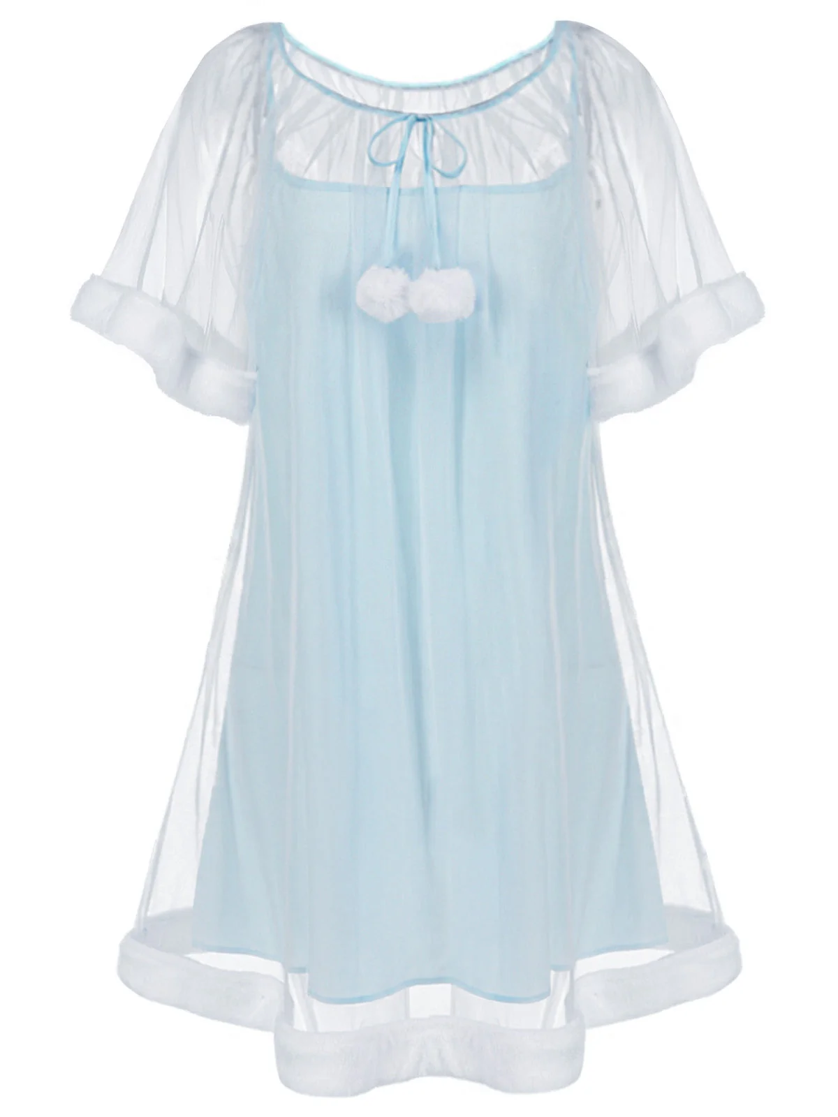 Chemise de nuit rose tulle volants peluche années 40 - Image 5