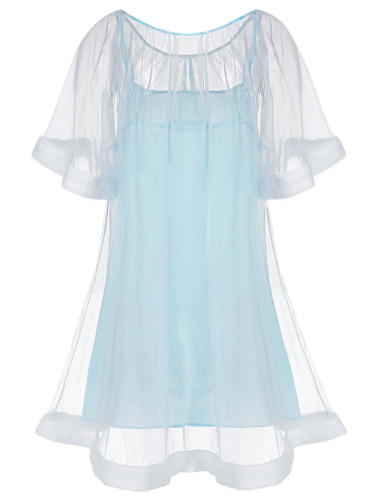 Chemise de nuit rose tulle volants peluche années 40 - Image 7