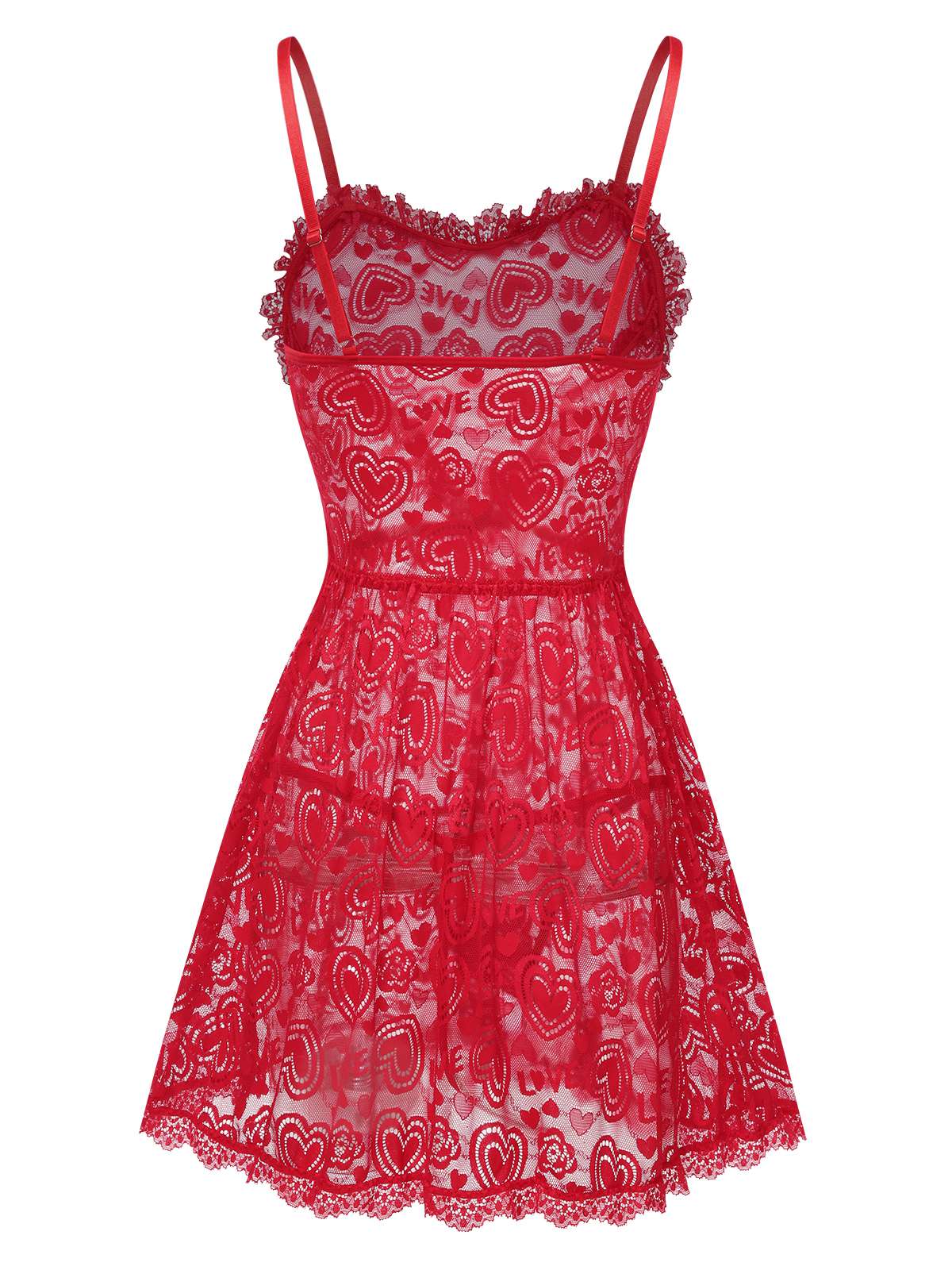 Chemise de nuit rouge à bretelles en dentelle cœurs de des années 1950 - Image 3