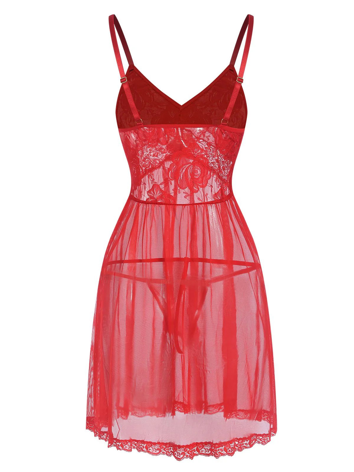 Chemise de nuit rouge à bretelles transparentes en dentelle de Noël des années 1950 - Image 3