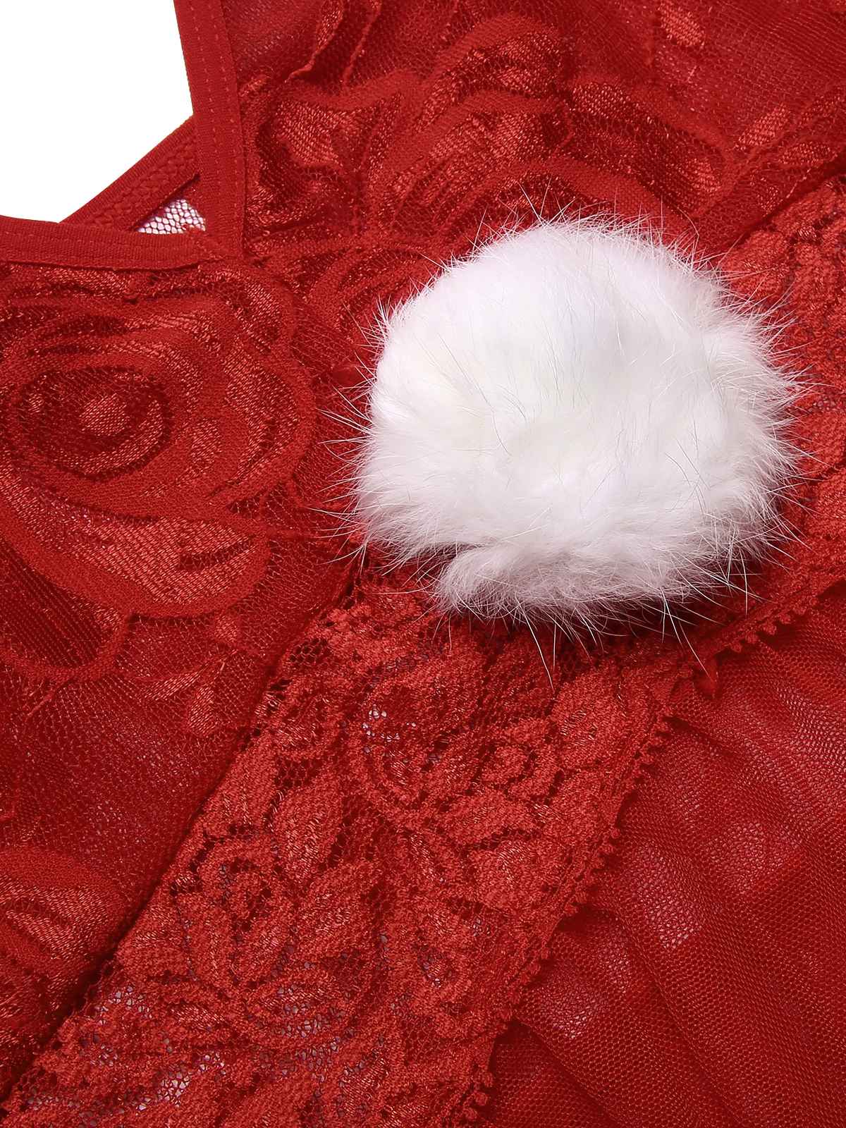 Chemise de nuit rouge à bretelles transparentes en dentelle de Noël des années 1950 - Image 5