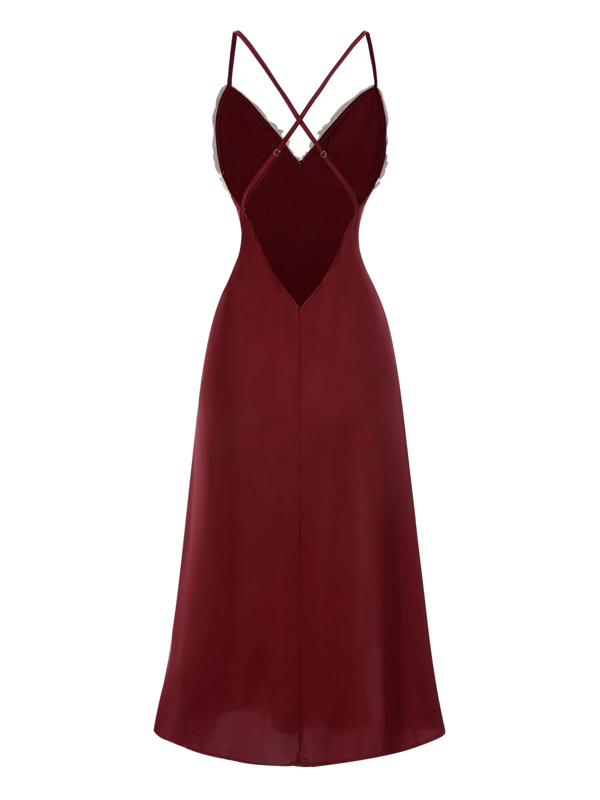 Chemise de nuit rouge en satin et dentelle fendue bretelles des années 1930 - Image 2