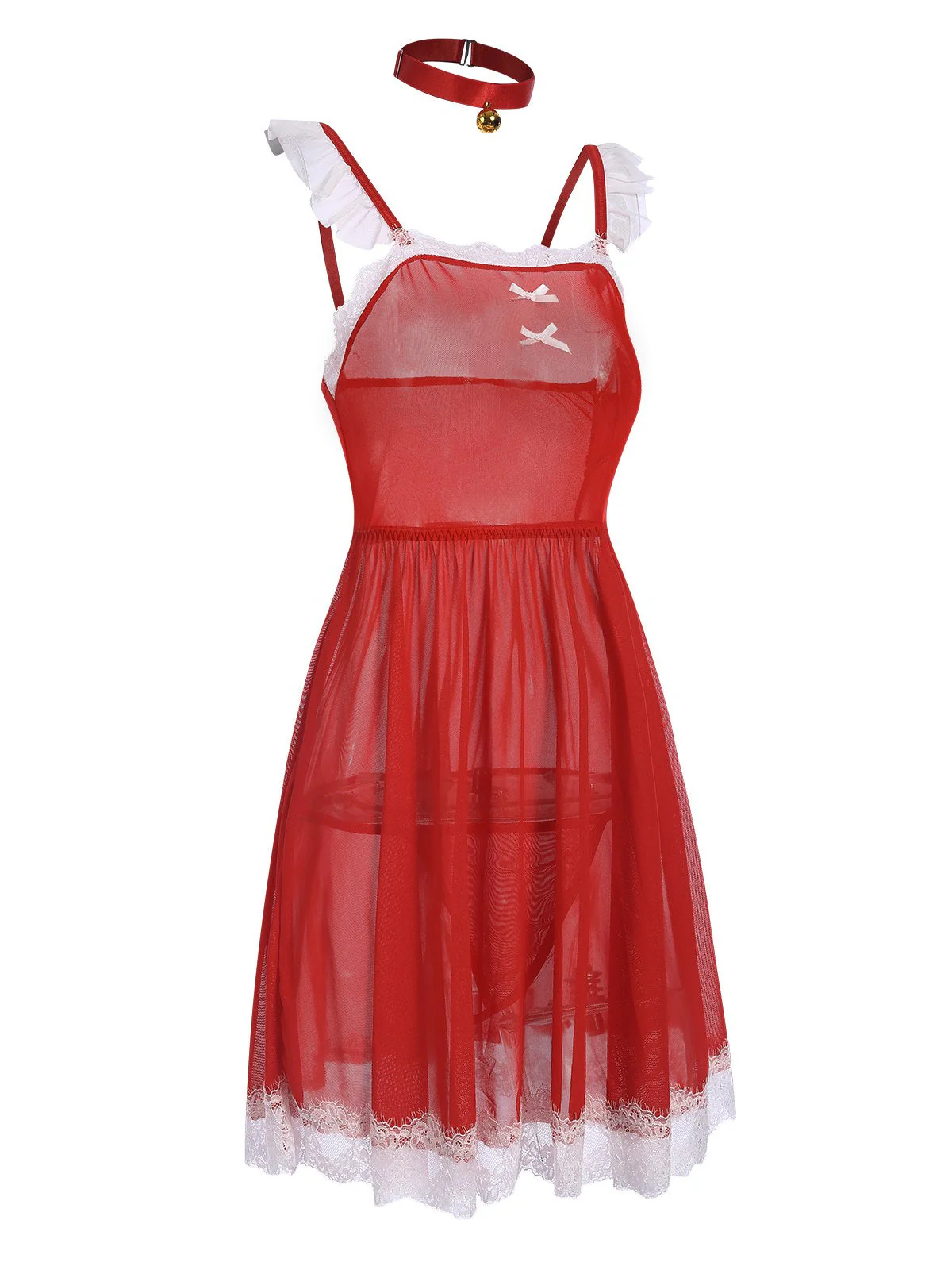 Chemise de nuit rouge transparente avec bordure en dentelle de Noël des années 1950 - Image 2
