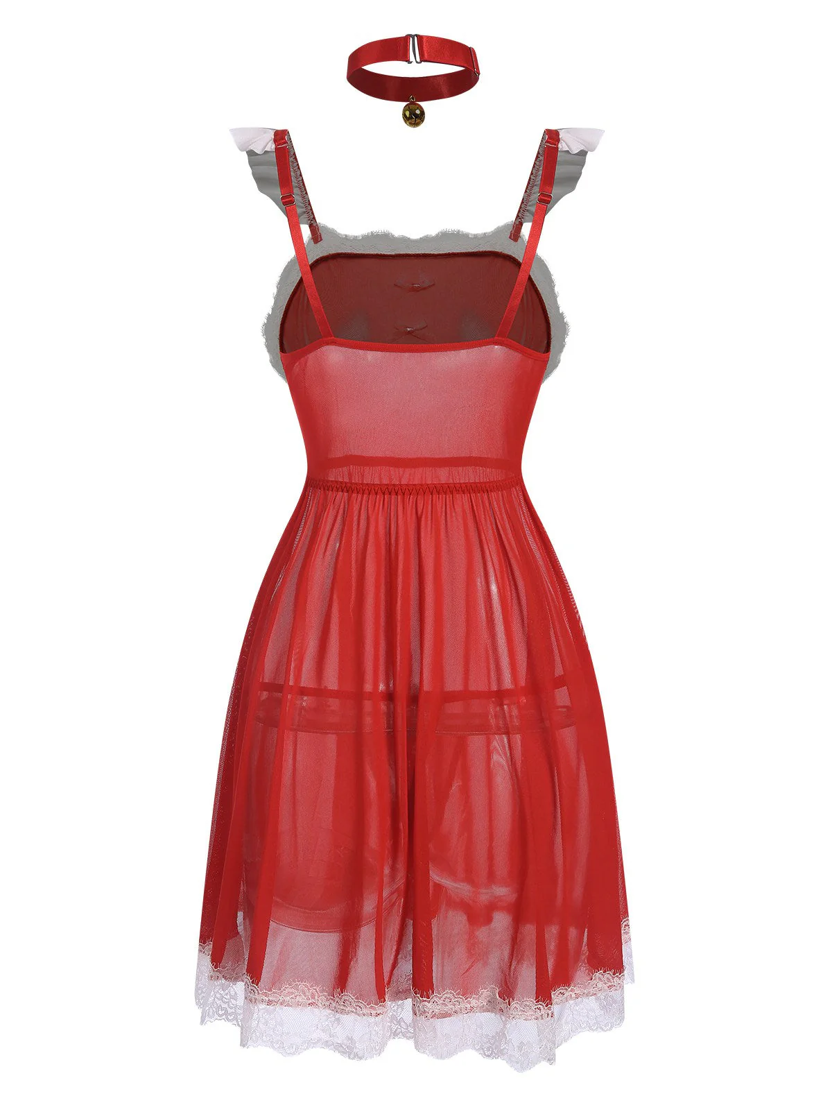 Chemise de nuit rouge transparente avec bordure en dentelle de Noël des années 1950 - Image 3
