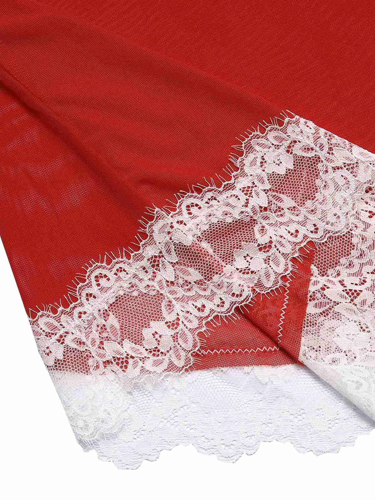 Chemise de nuit rouge transparente avec bordure en dentelle de Noël des années 1950 - Image 4