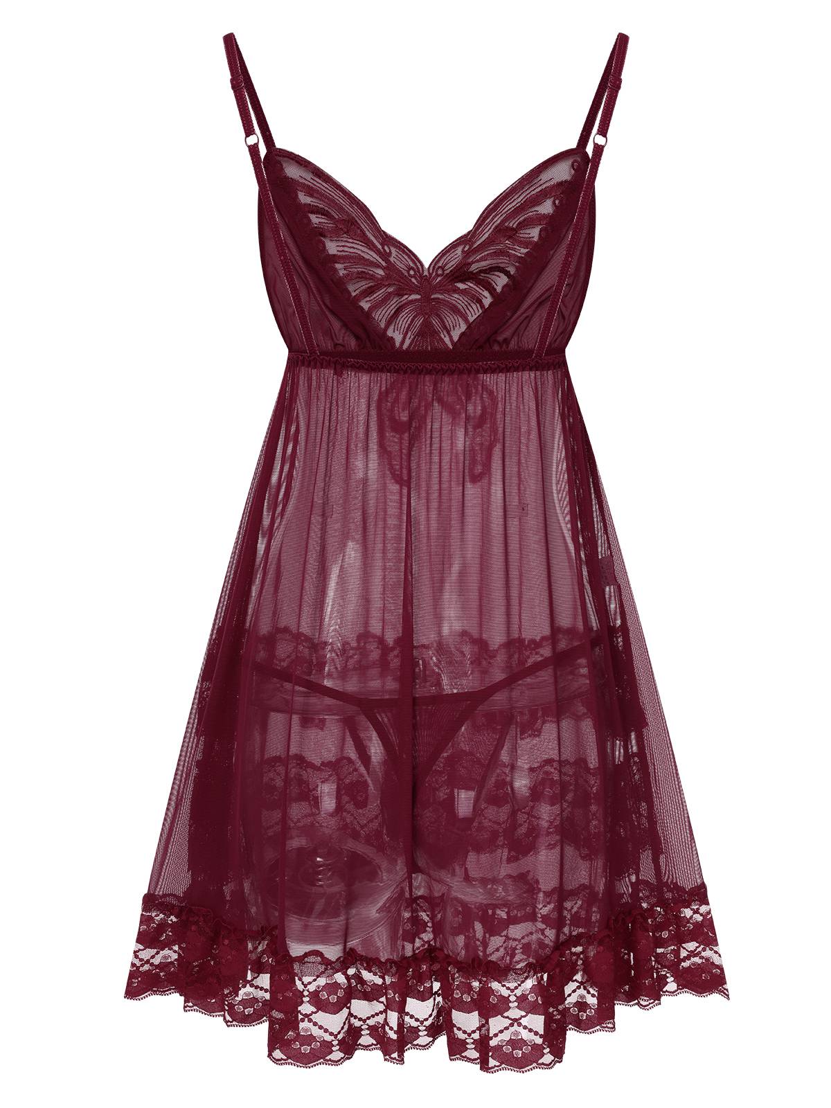 Chemise de nuit transparente à motif papillon en dentelle brodée des années 1940 - Image 3