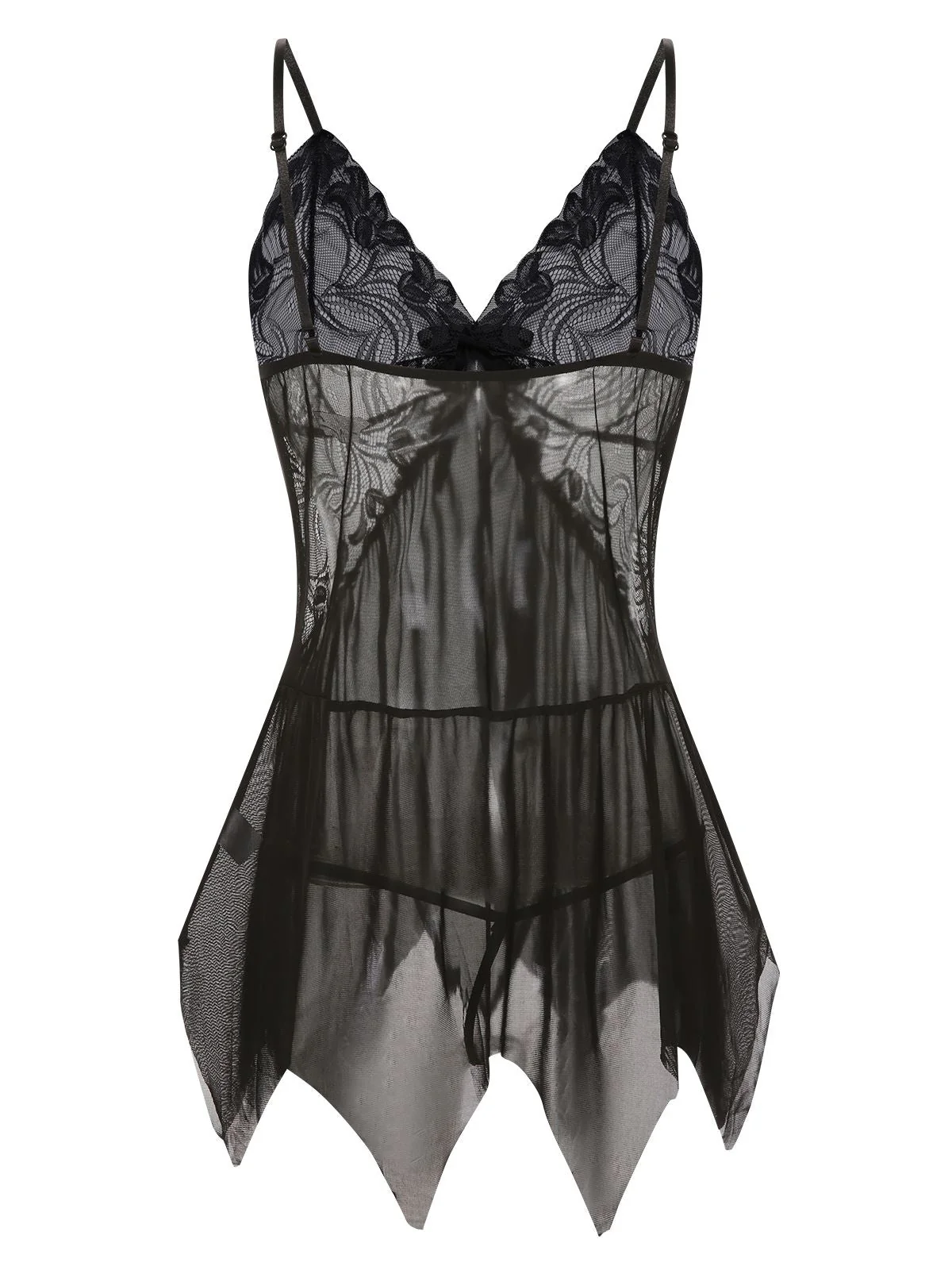 Chemise de nuit transparente en dentelle à bretelles spaghetti des années 1970 - Image 3