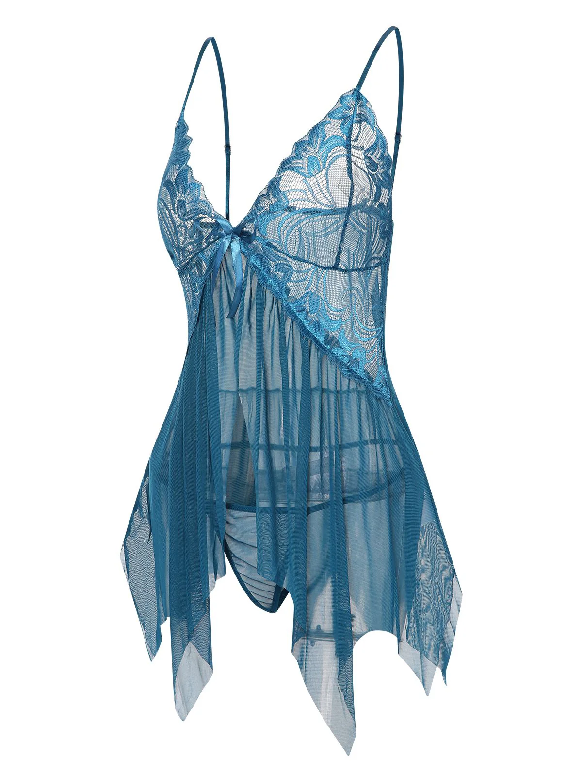 Chemise de nuit transparente en dentelle à bretelles spaghetti des années 1970 - Image 9