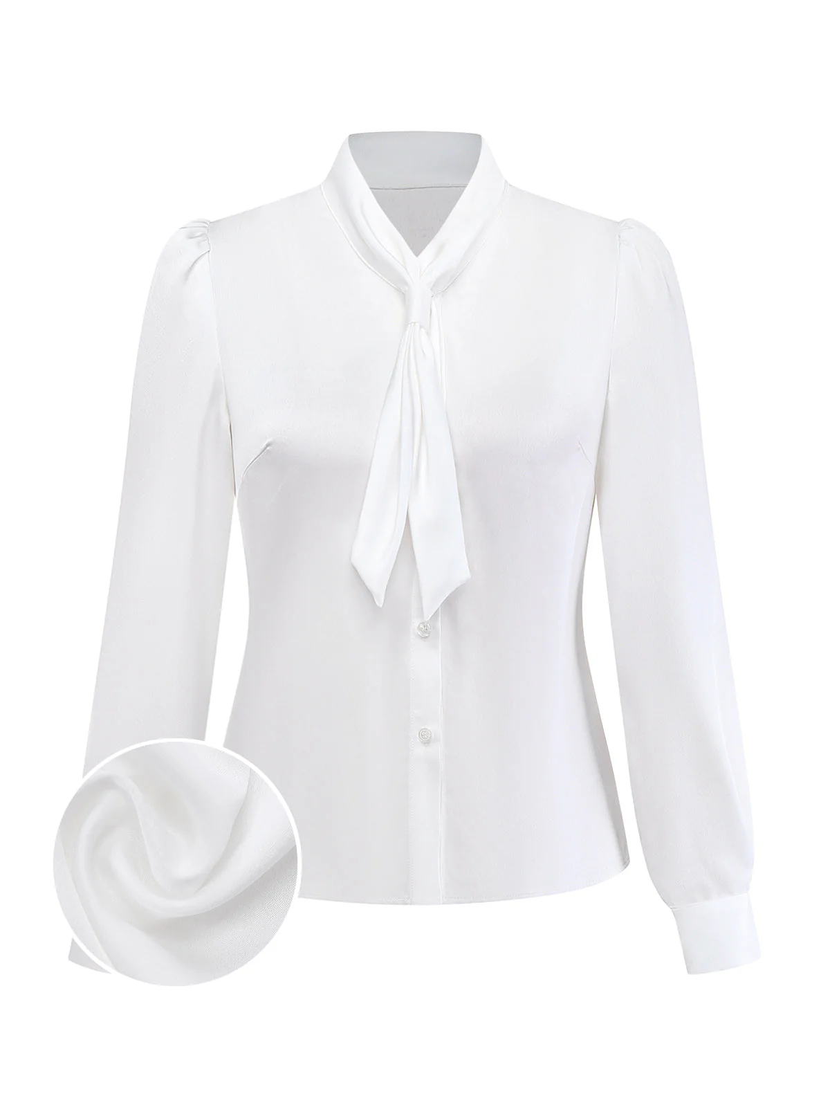 Chemisier blanc en satin à col noué des années 1940