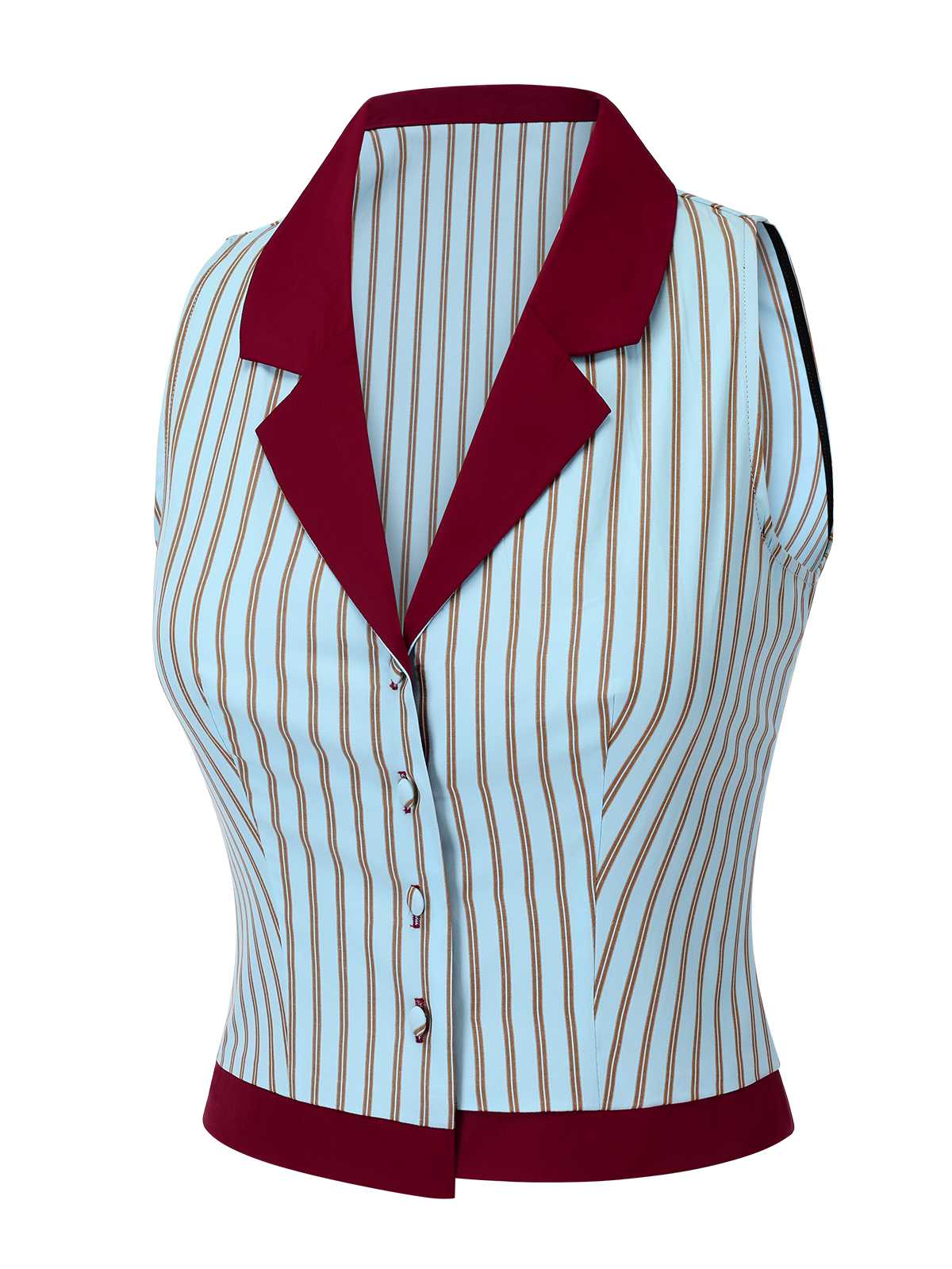 Chemisier sans manches patchwork à rayures bleues années 1950 - Image 3