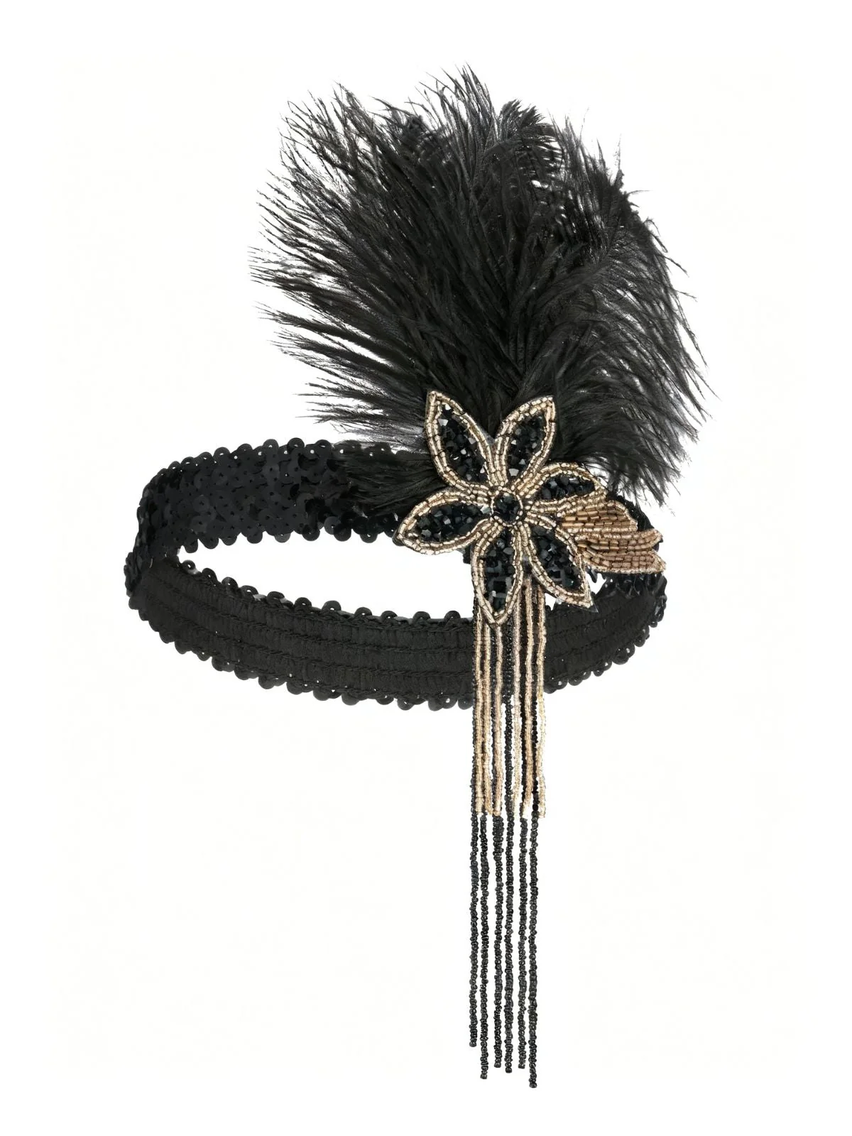 Coiffe plumes sequins et perles Gatsby années 1920 - Image 2