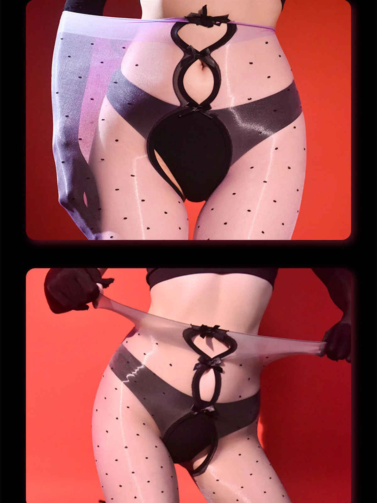 Collants en résille sans entrejambe à pois et nœud découpé - Image 4