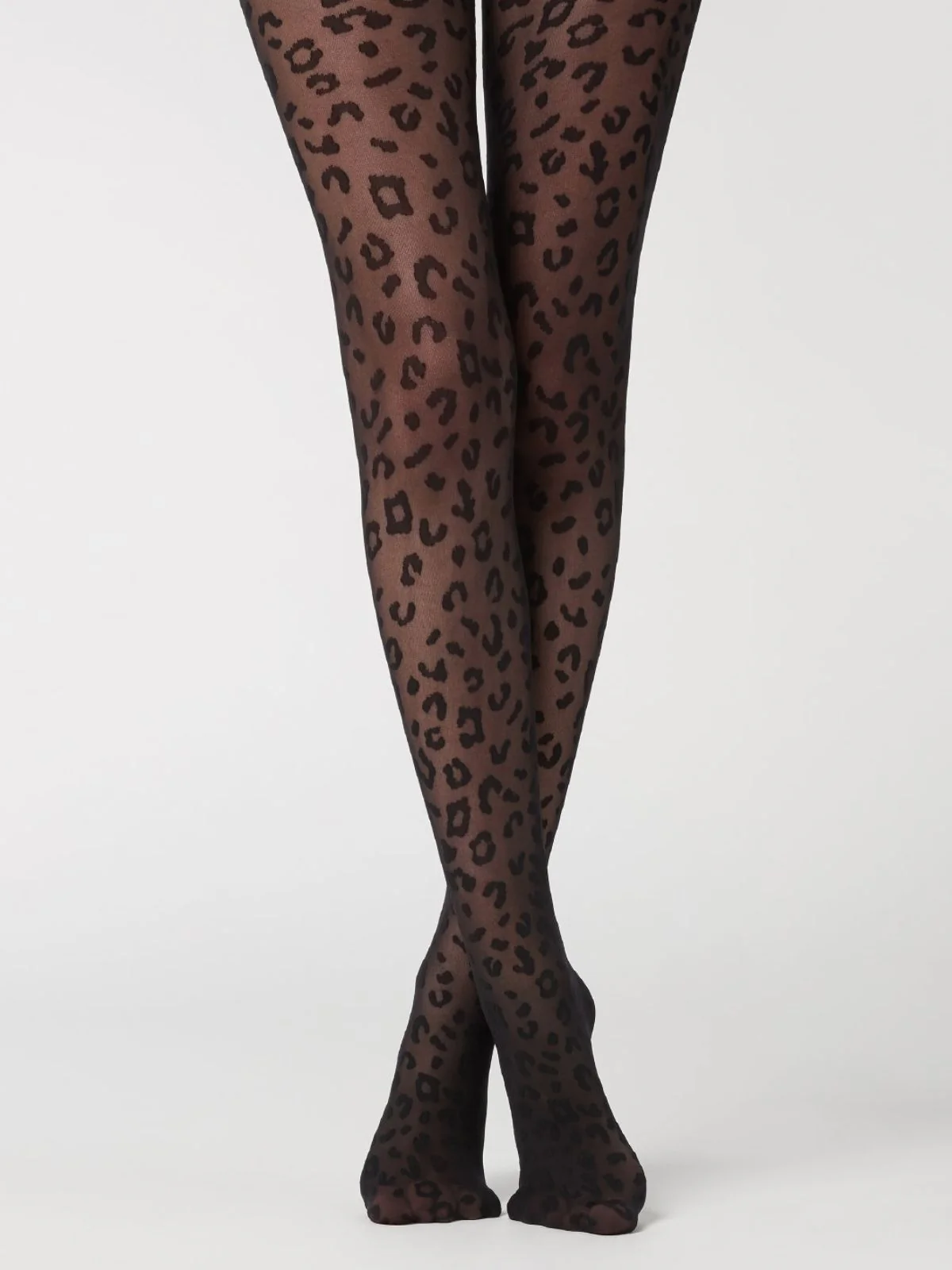 Collants noire à imprimé léopard