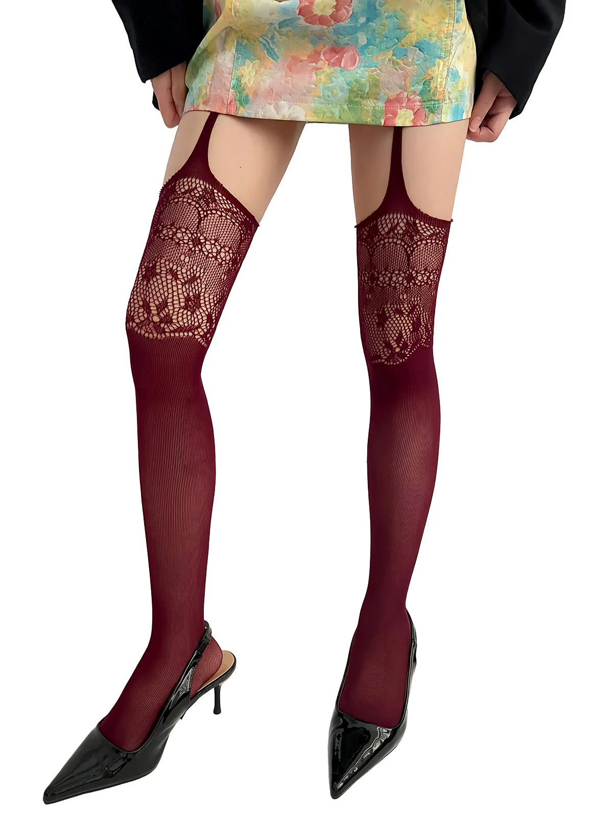 Collants porte-jarretelles vintage en dentelle unie - Image 7
