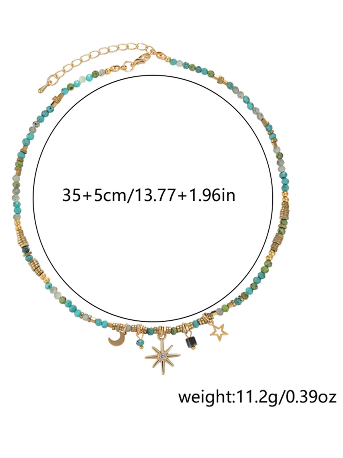 Collier Bohème Étoile Lune Soleil en Perles Turquoise - Image 2