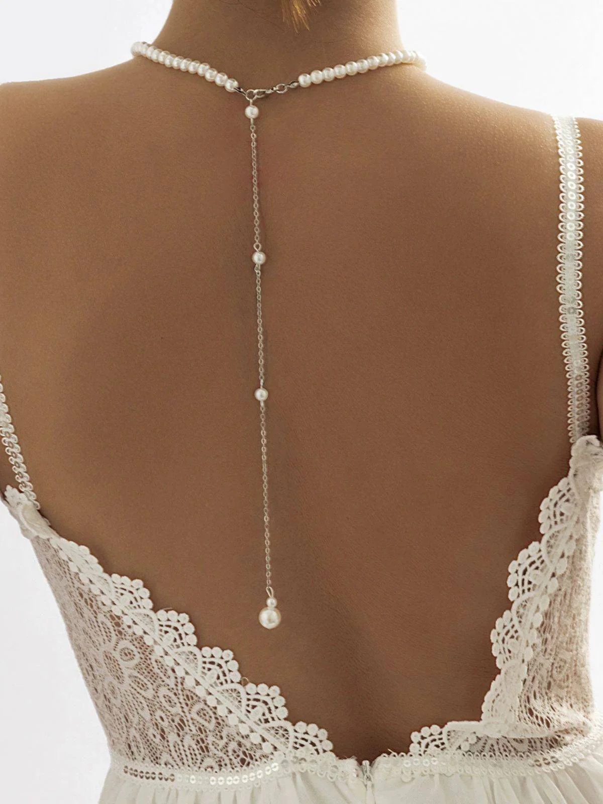 Collier chaîne à pendentif en perles blanches vintage - Image 3