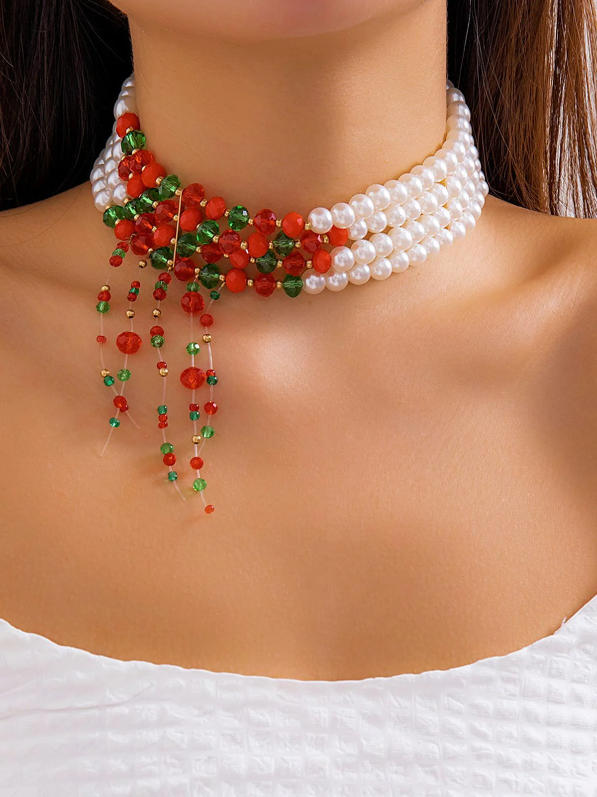 Collier de perles contrastées multicouches de Noël - Image 2