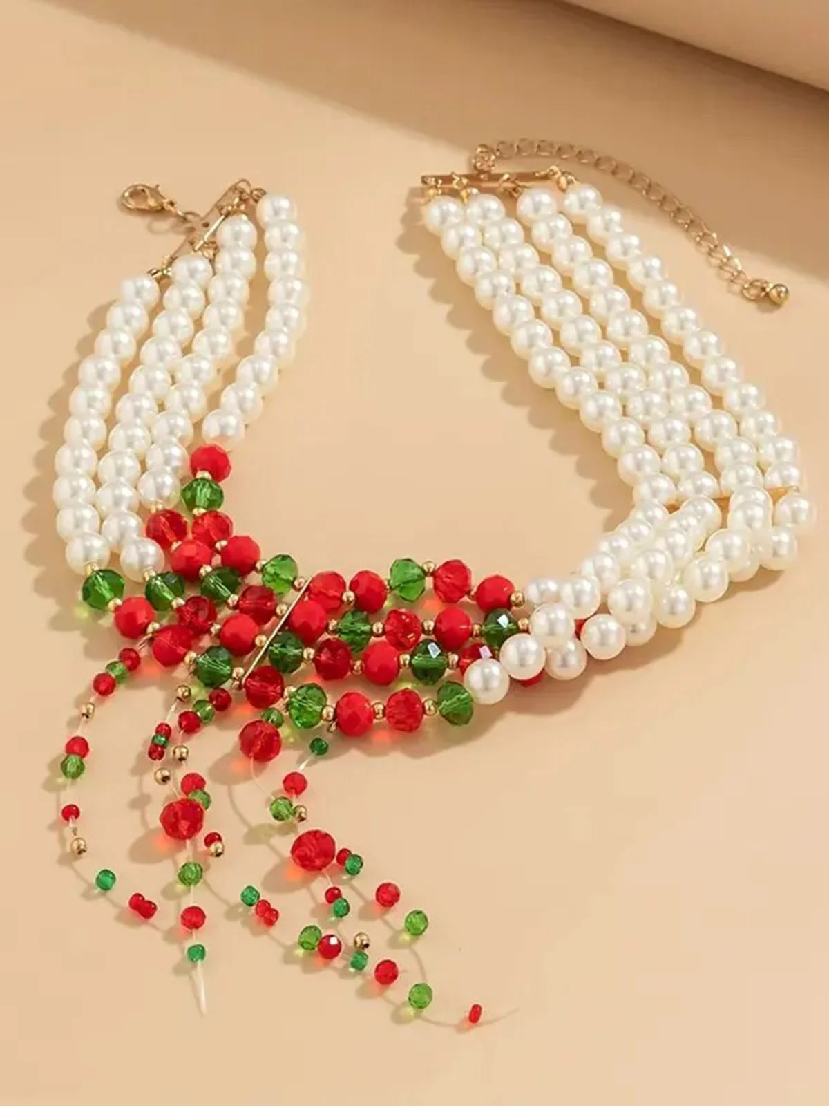 Collier de perles contrastées multicouches de Noël - Image 3