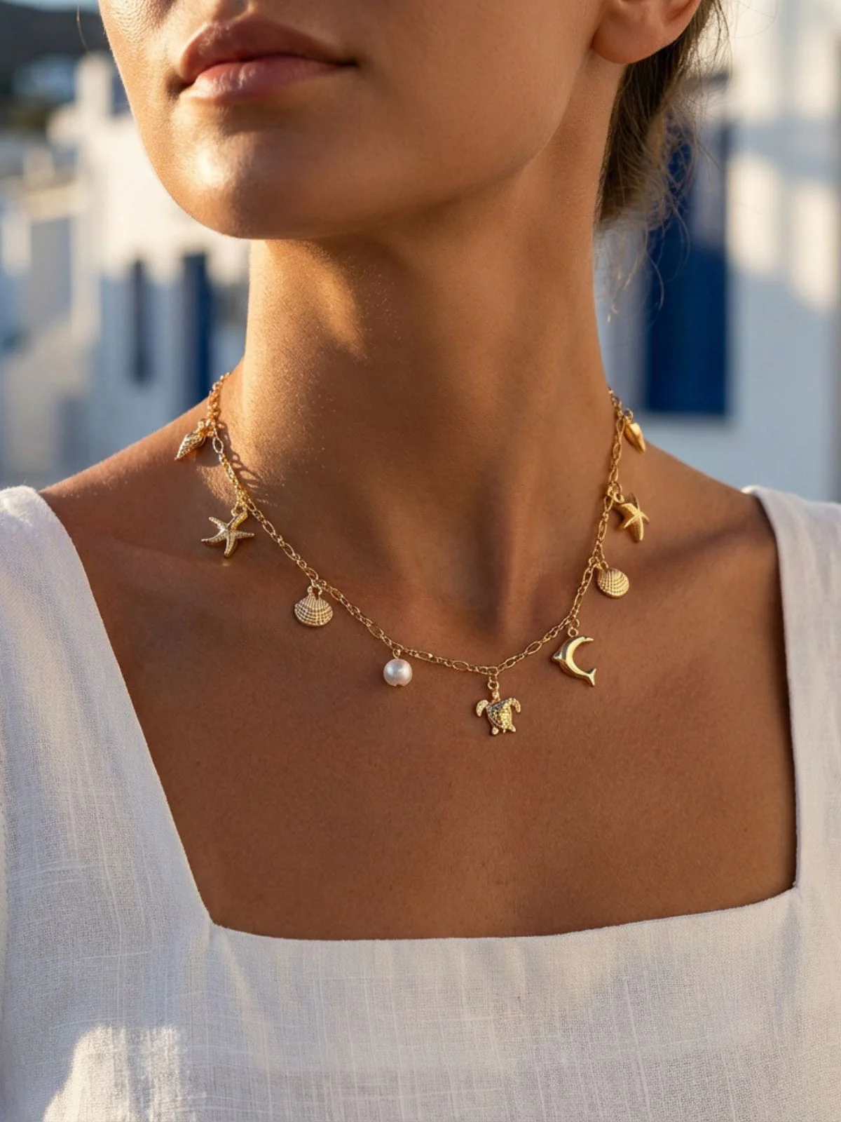 Collier doré bohème coquillages perles multi-rangs - Image 3